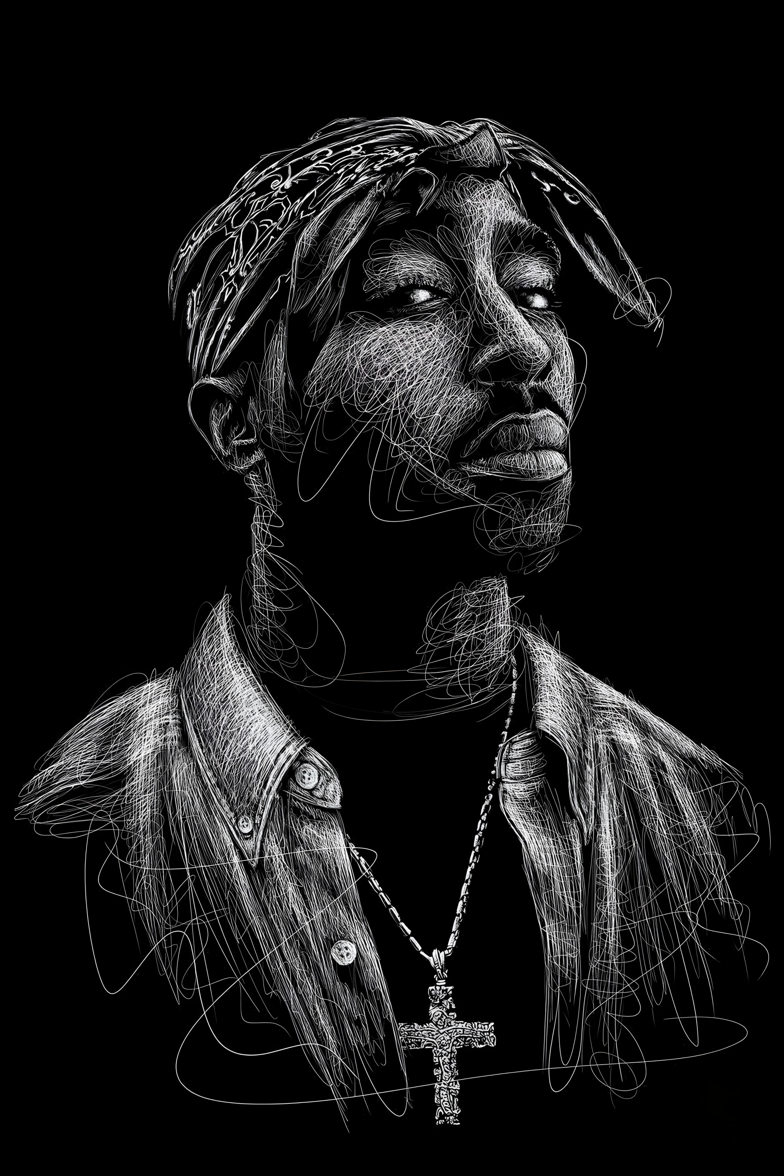 Tupac Scribble Art Portrait - rapper wallpaper for Darkify