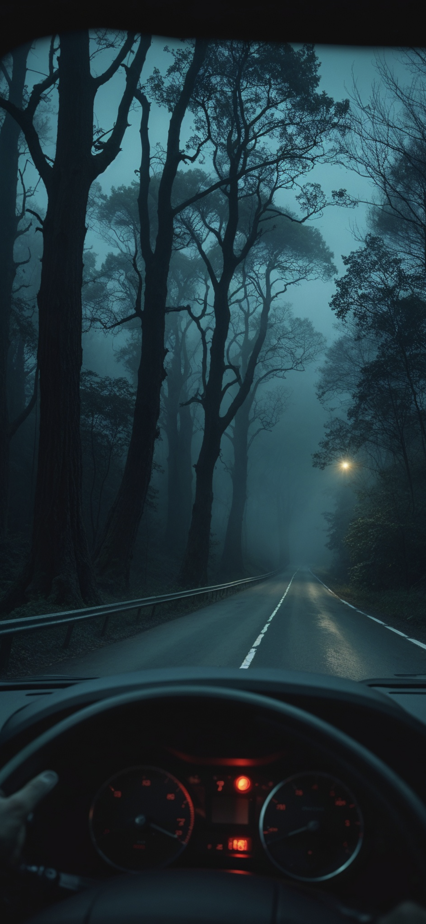 Foggy Midnight Forest Drive - road wallpaper for Darkify