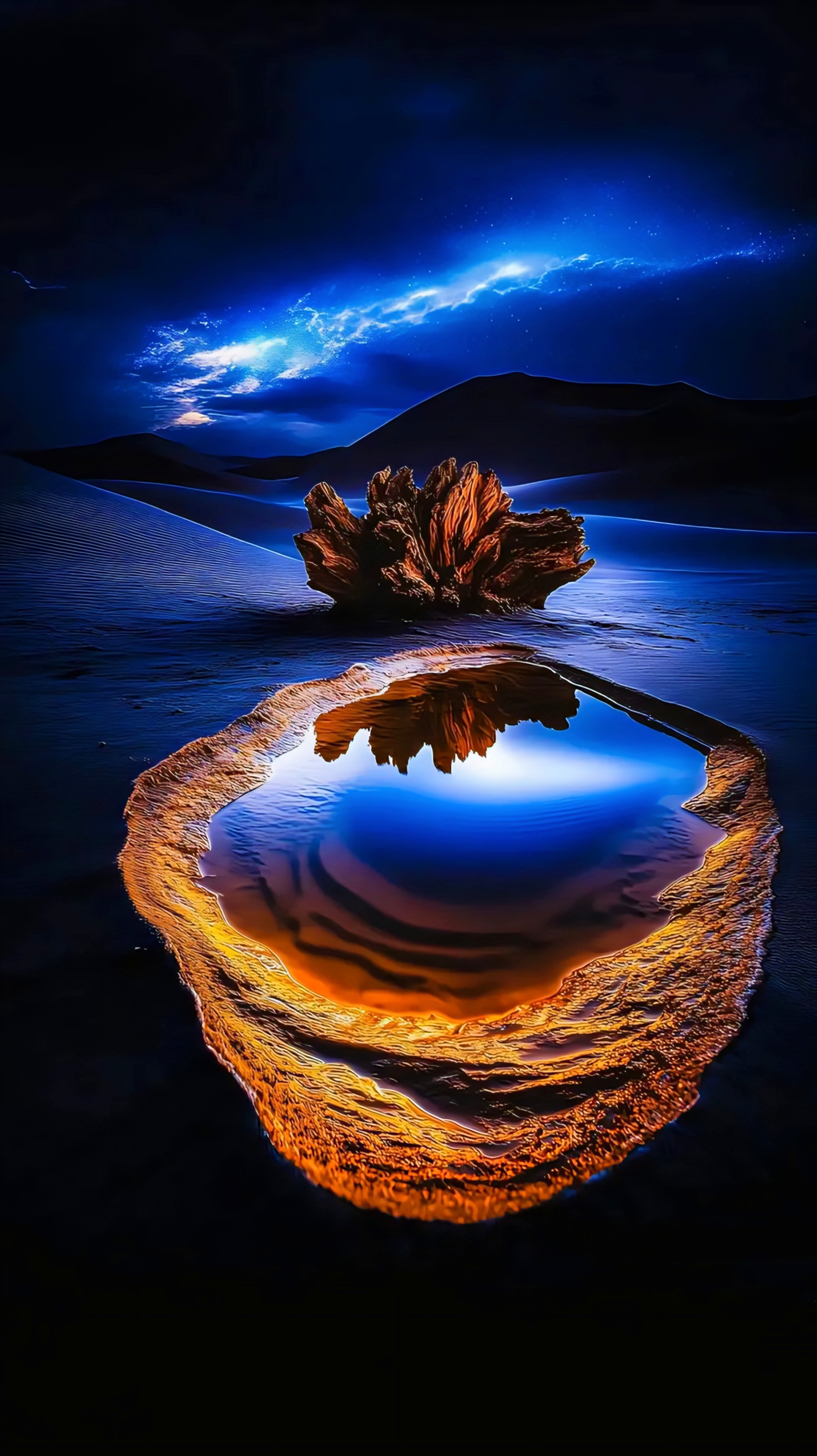 Glowing Desert Oasis Reflection - desert wallpaper for Darkify