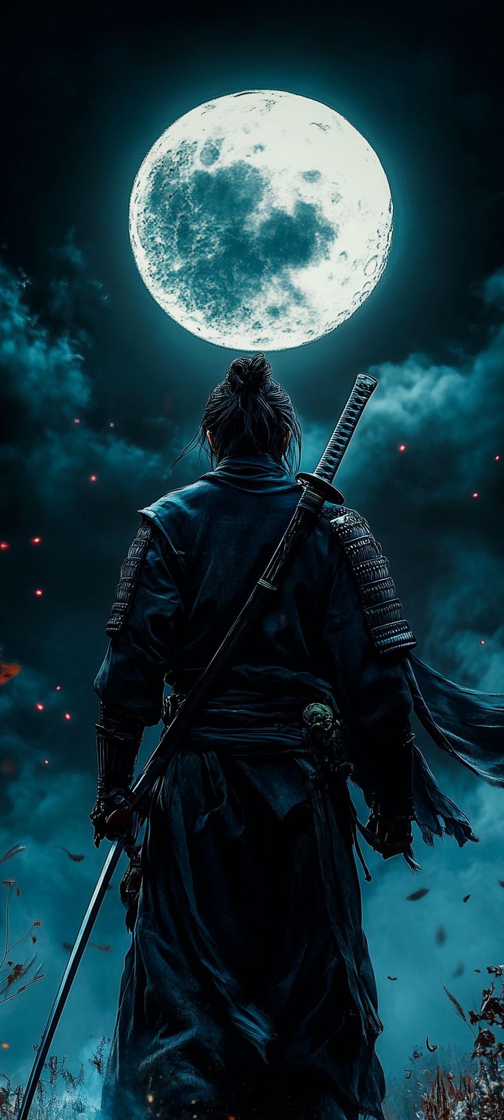 Samurai Under Full Moon - samurai wallpaper for Darkify