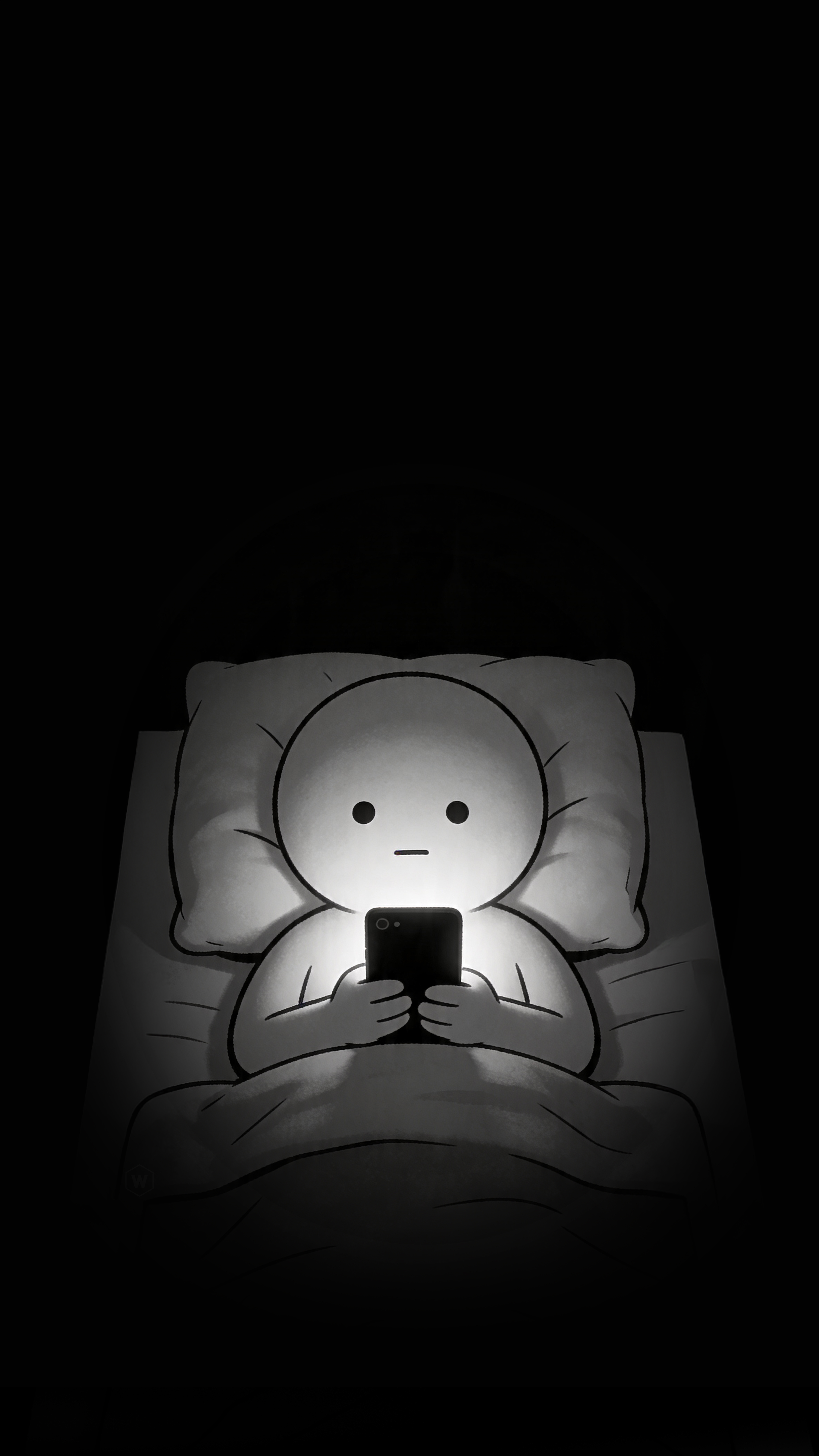 Late Night Phone Scrolling - cartoon wallpaper for Darkify