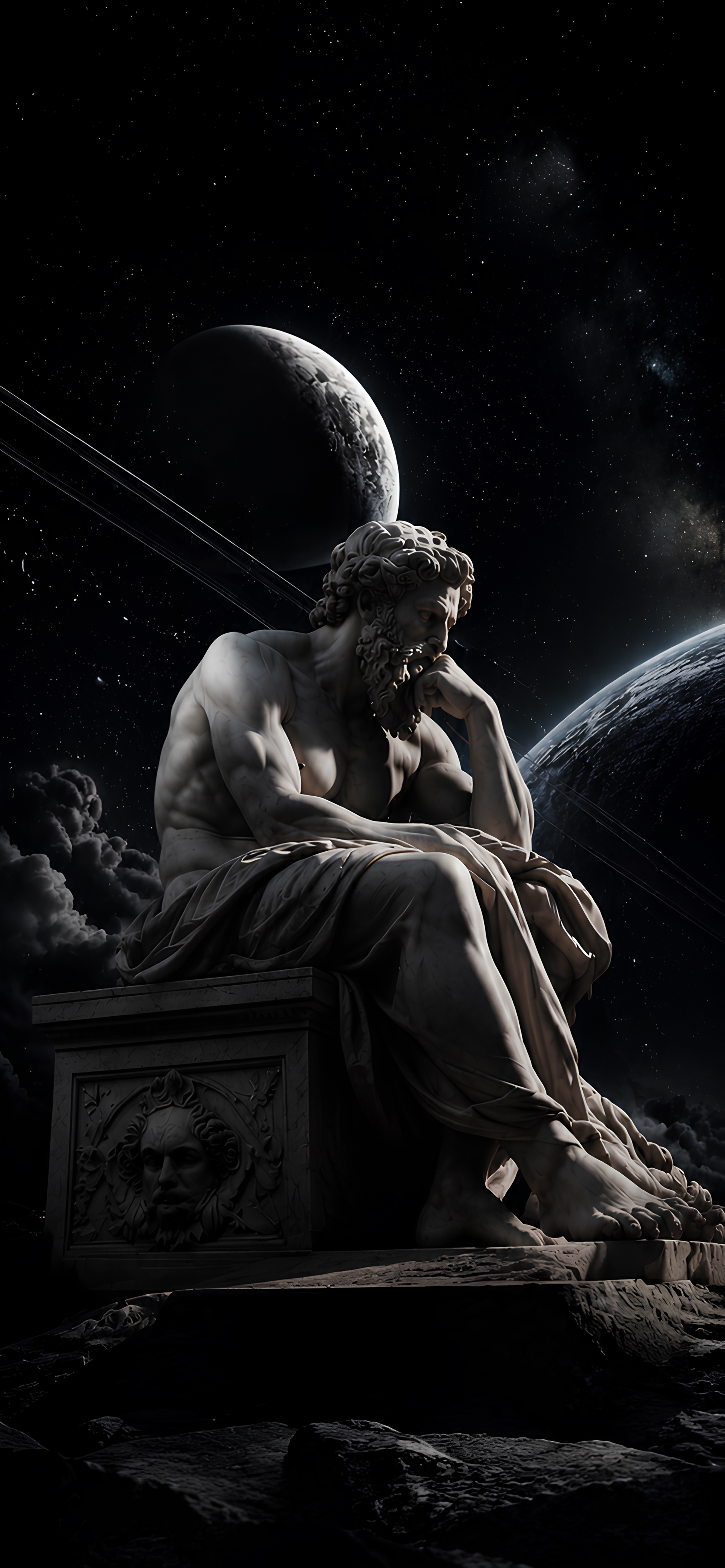 Thinking Statue in Space - sculpture wallpaper for Darkify