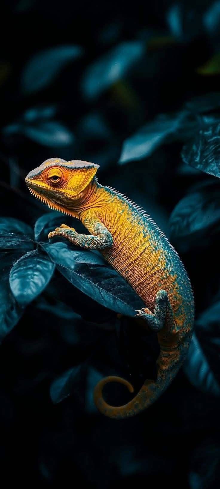 Vibrant Chameleon on Leaves - reptile wallpaper for Darkify