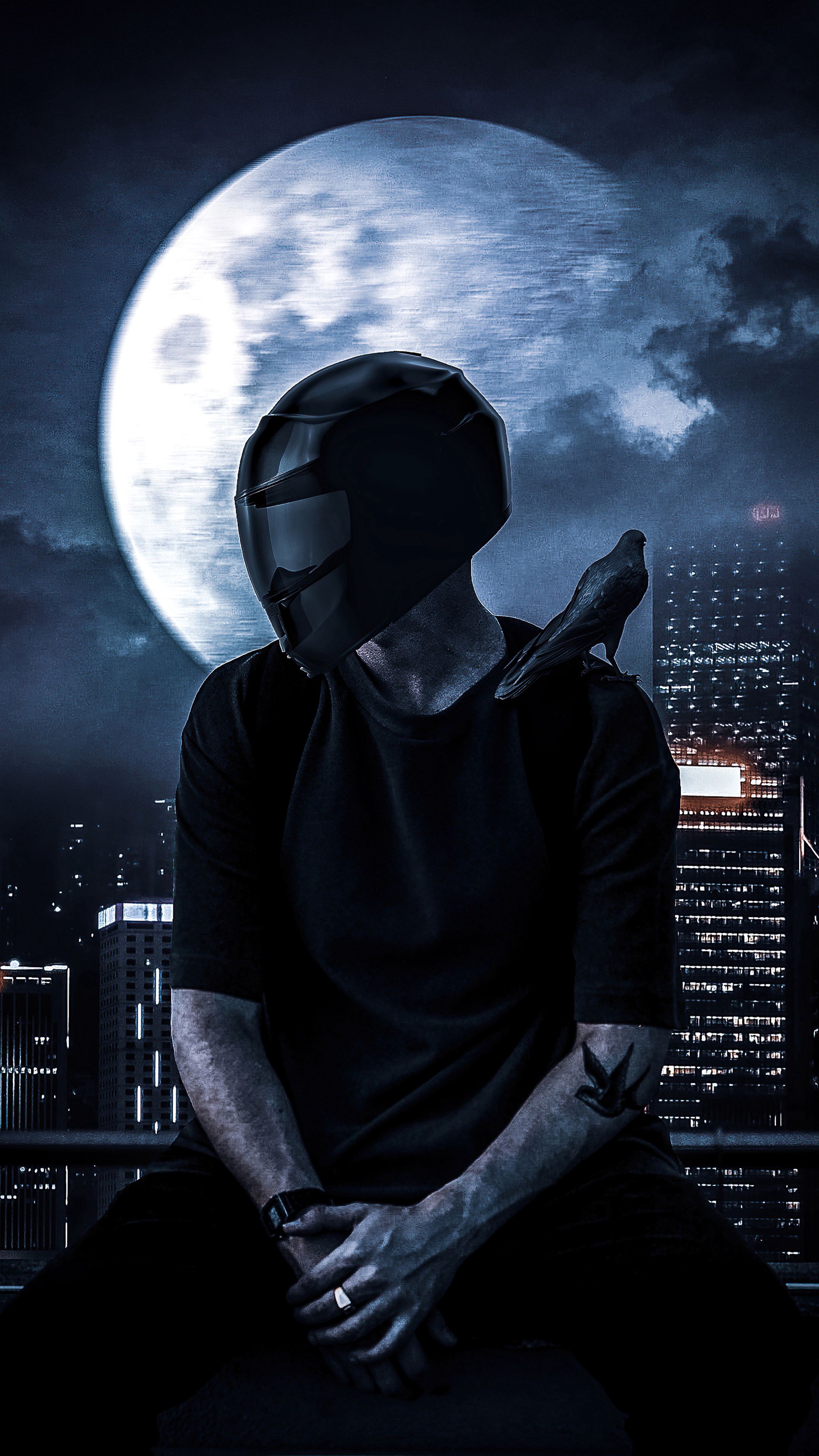 Biker Under Full Moon - motorcycle wallpaper for Darkify