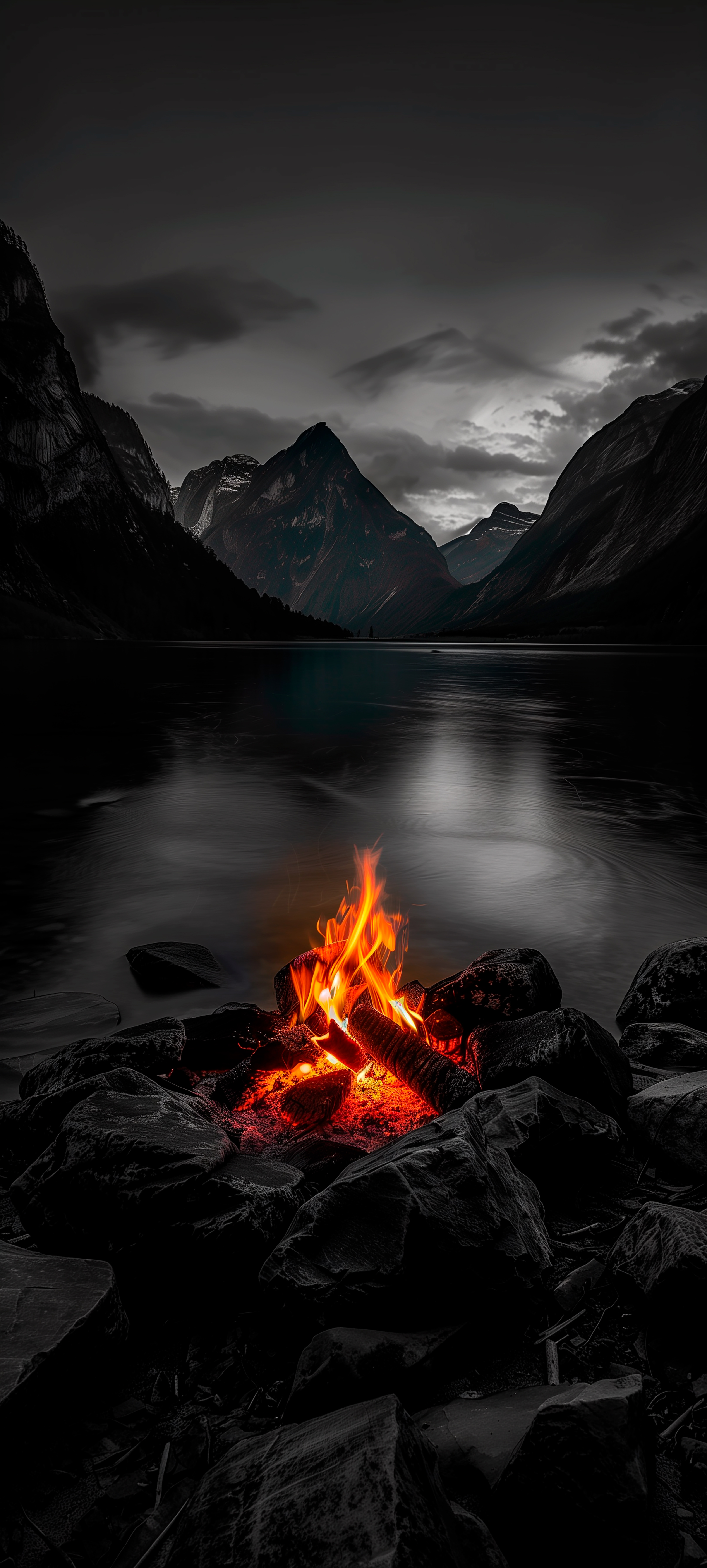 Campfire by the Lake - landscape wallpaper for Darkify