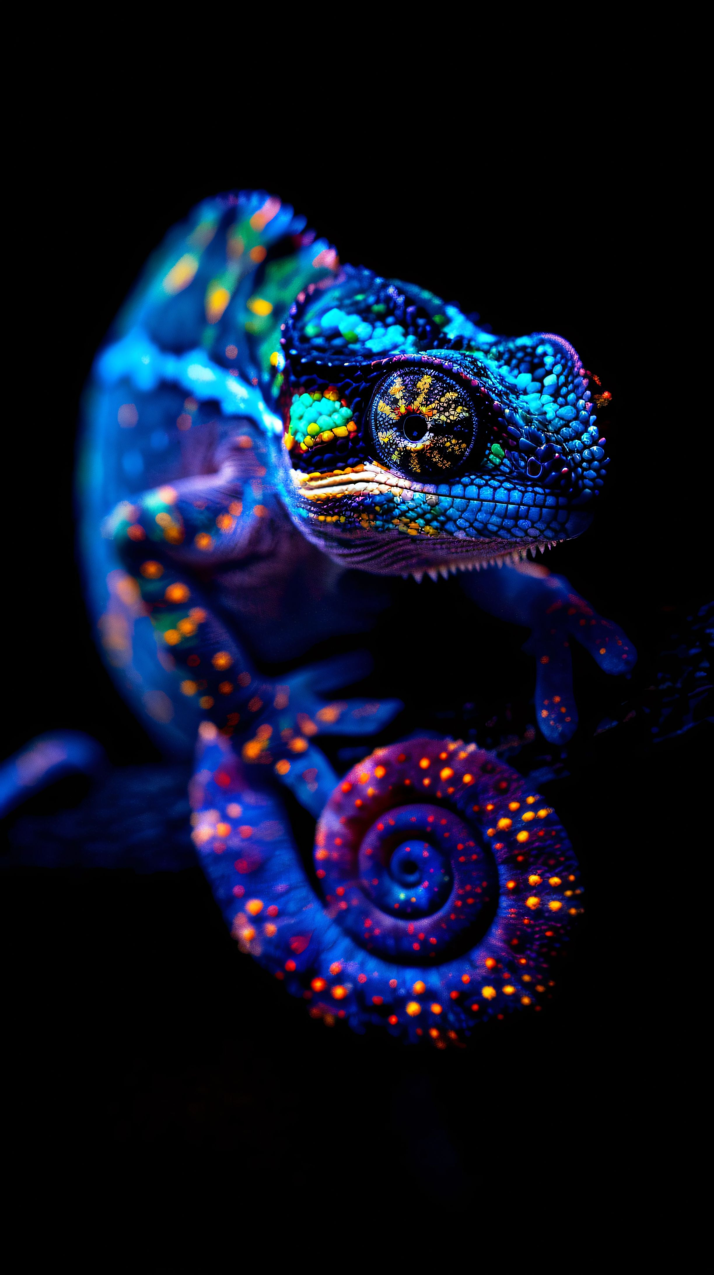 Neon Chameleon Close-Up - amoled wallpaper for Darkify