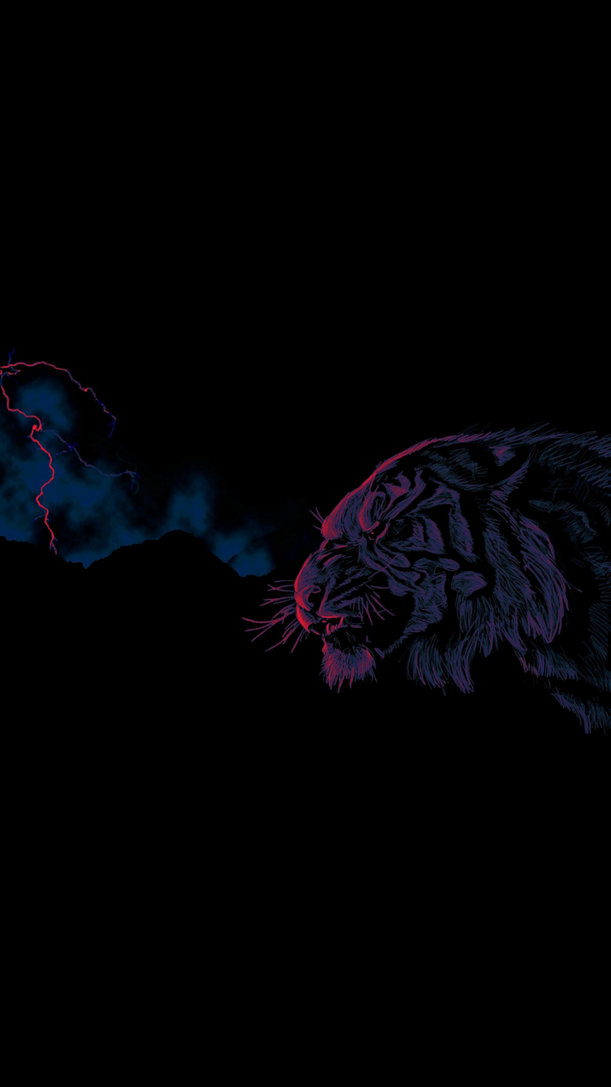 Neon Tiger Lightning - amoled wallpaper for Darkify
