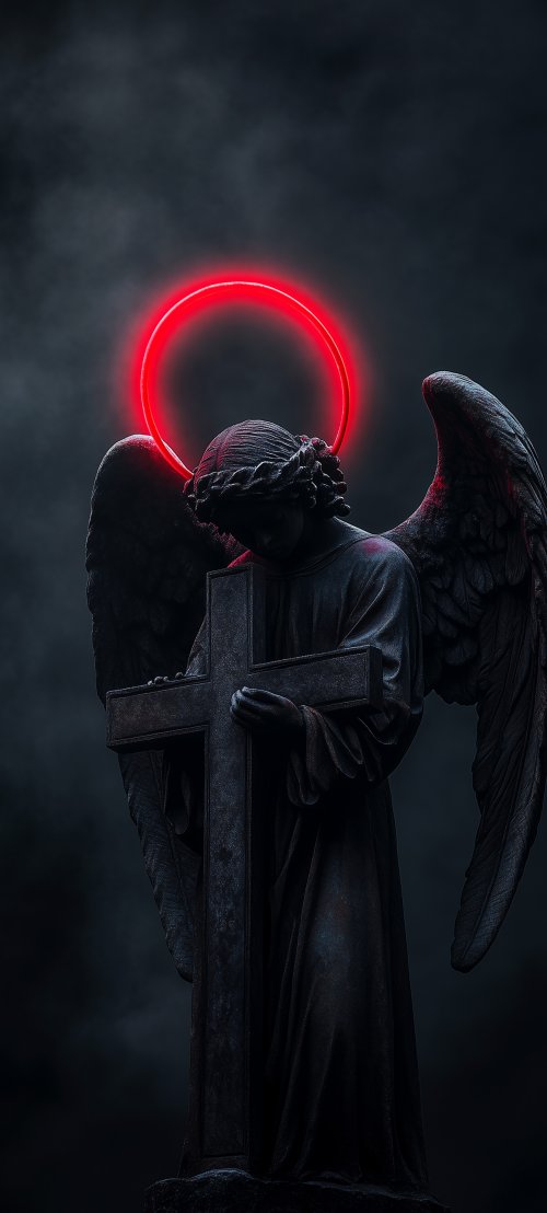 Neon Halo Angel Statue - art Wallpaper