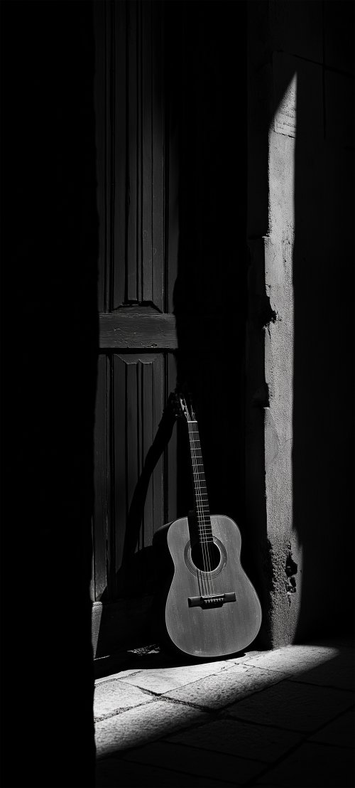 Acoustic Guitar in Shadows - music Wallpaper