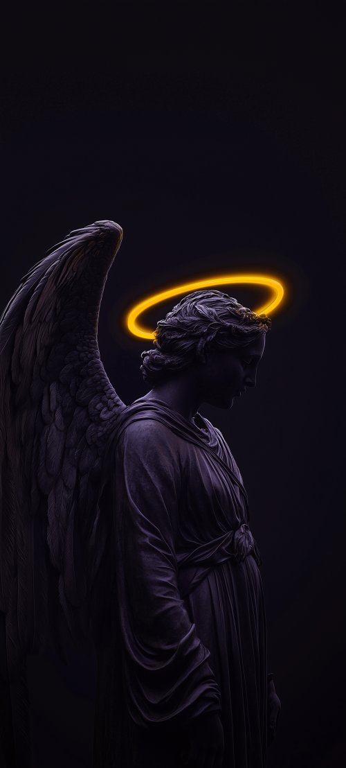 Glowing Neon Angel Statue - art Wallpaper