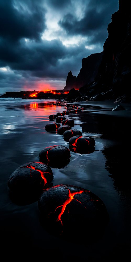 Glowing Lava Rock Shore - landscape Wallpaper