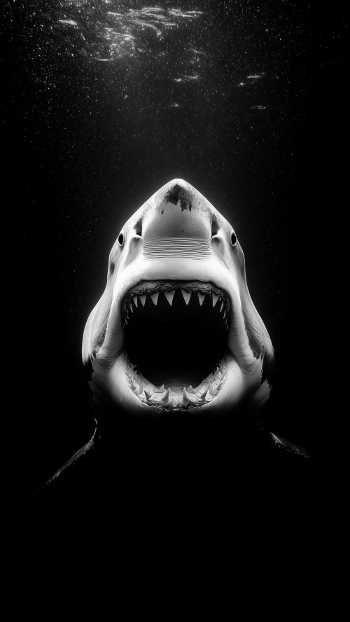 Monochrome Great White Shark - animals Wallpaper