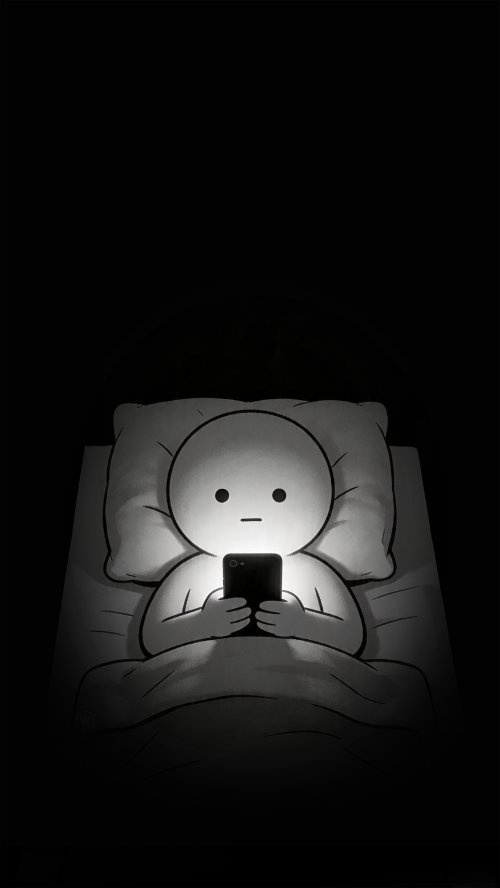 Late Night Phone Scrolling - cartoon Wallpaper