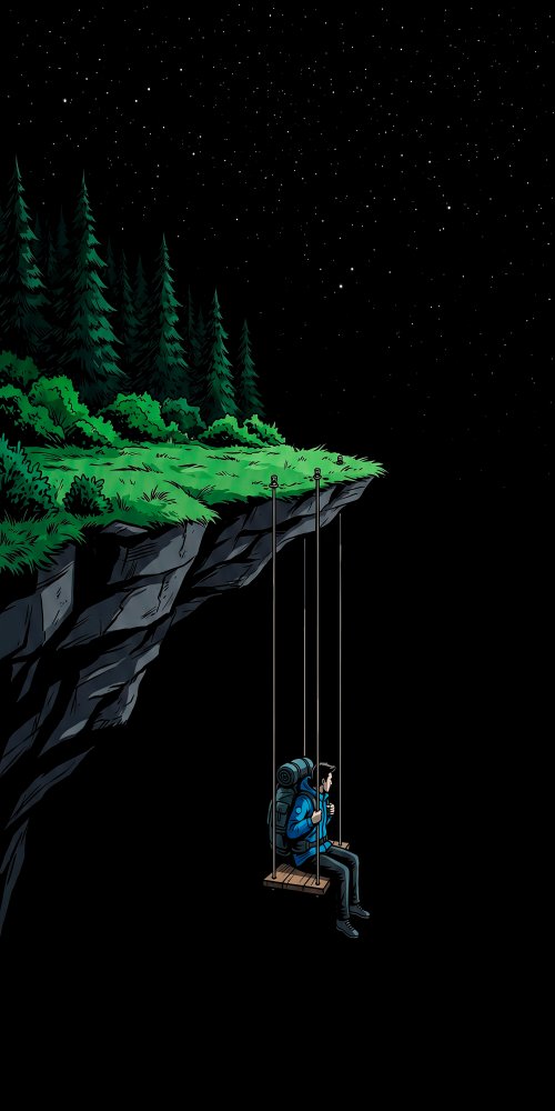 Hiker on Night Swing - nature Wallpaper