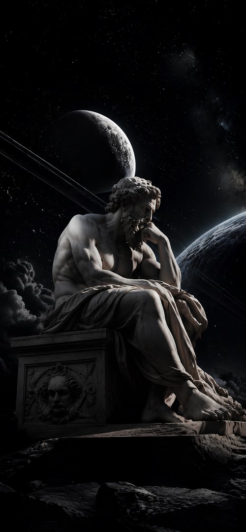 Thinking Statue in Space - sculpture Wallpaper