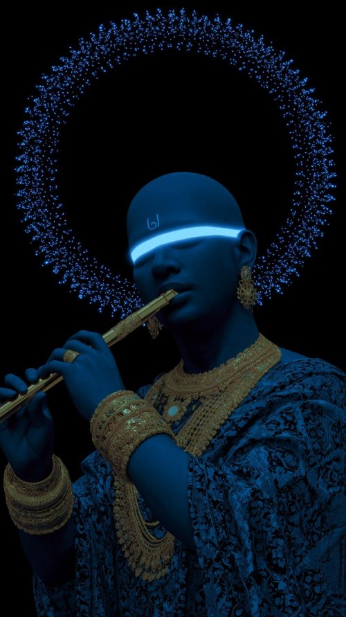 Neon Hindu Deity Flautist - Related OpersCraft wallpaper