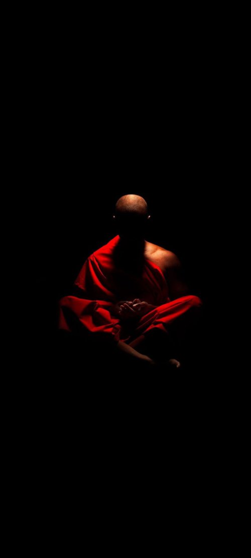 Meditating Monk in Red - spiritual Wallpaper