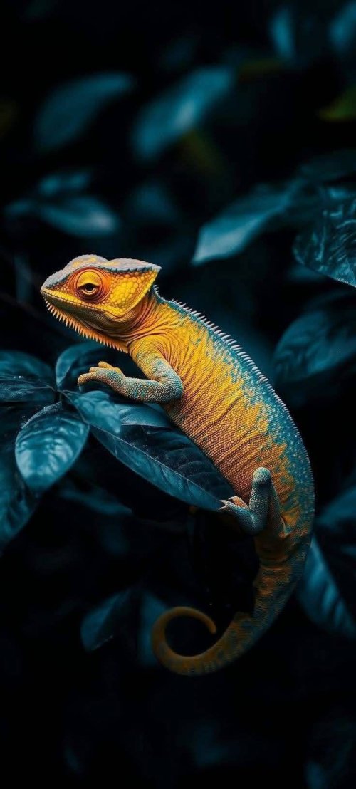 Vibrant Chameleon on Leaves - Related Darkify wallpaper