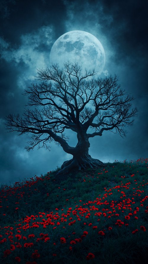 Moonlit Poppy Field Tree - Related OpersCraft wallpaper