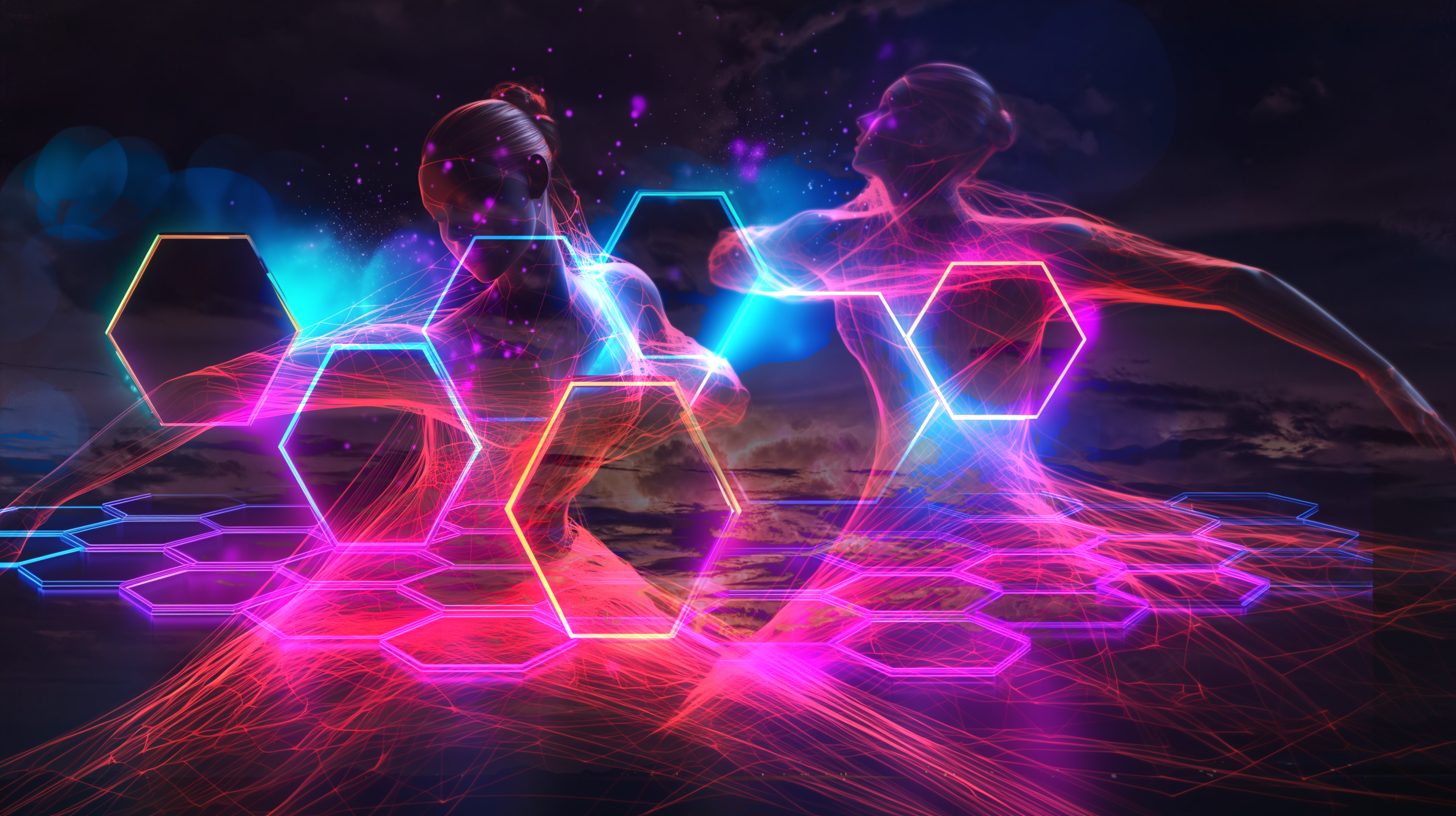 Neon Digital Human Dancers - sci-fi wallpaper for Desktop & Laptop