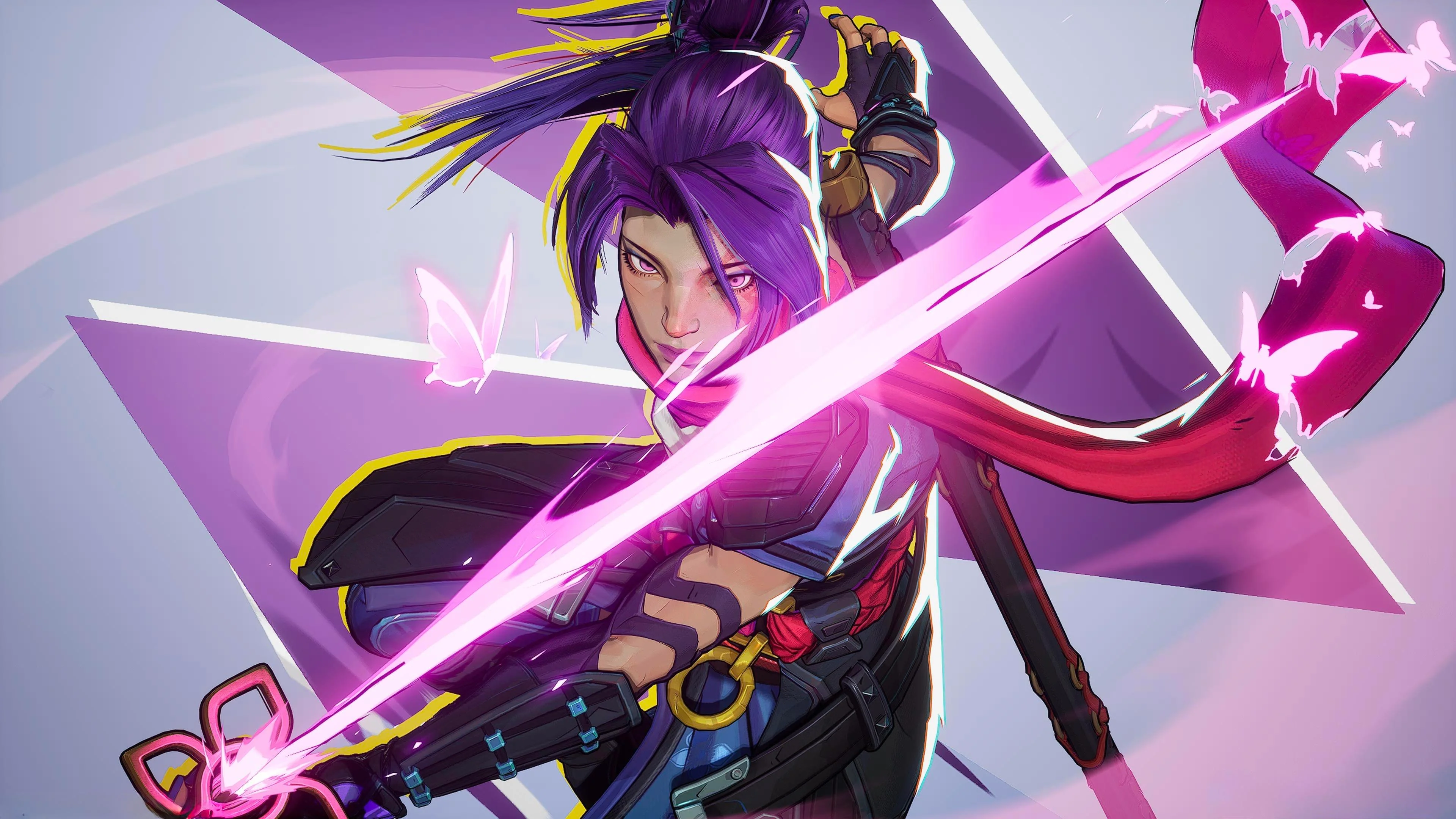 Cyberpunk Warrior with Butterflies - digital art wallpaper for Desktop & Laptop