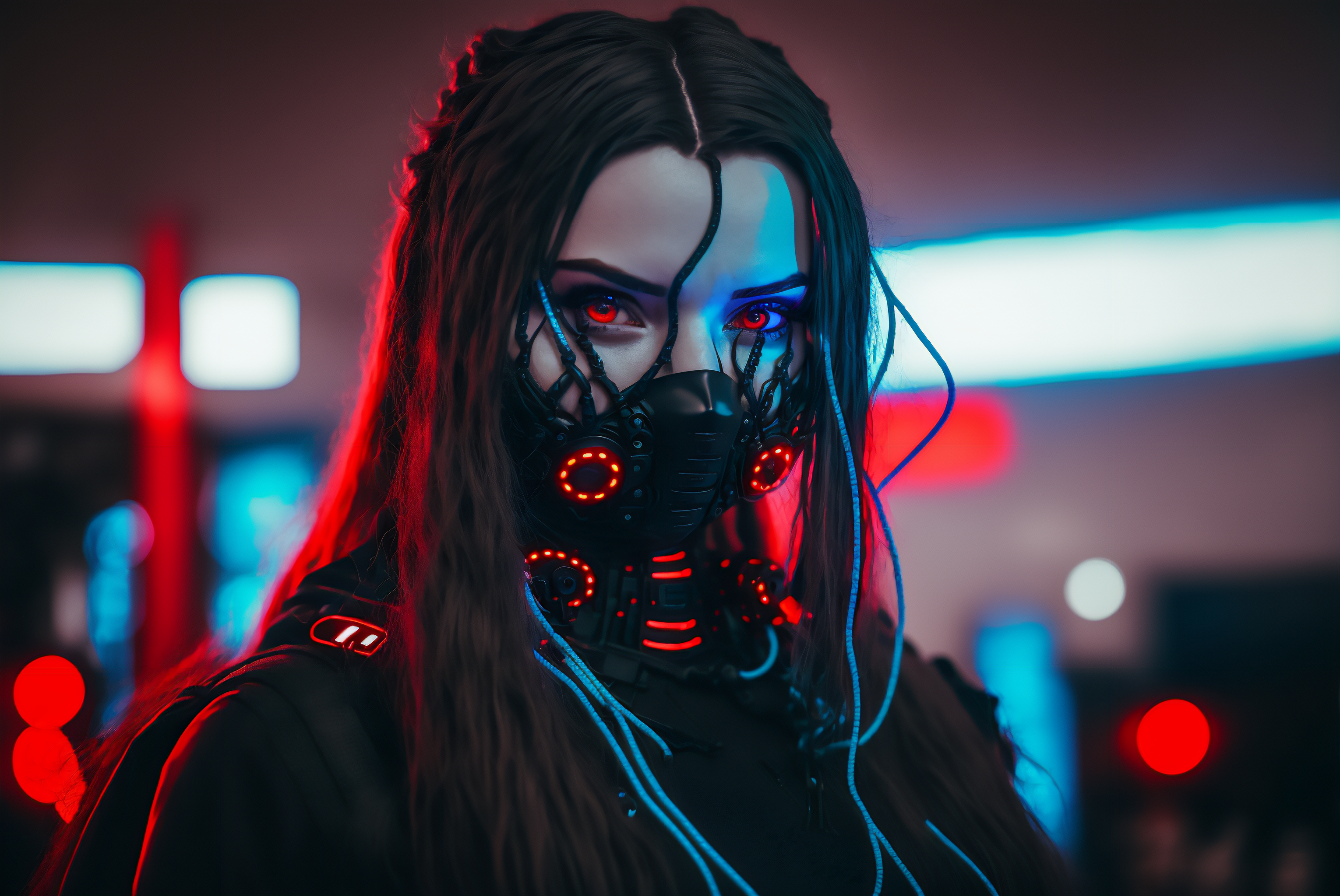 Cyberpunk_Woman_Red_Eyes - digital art wallpaper for Desktop & Laptop