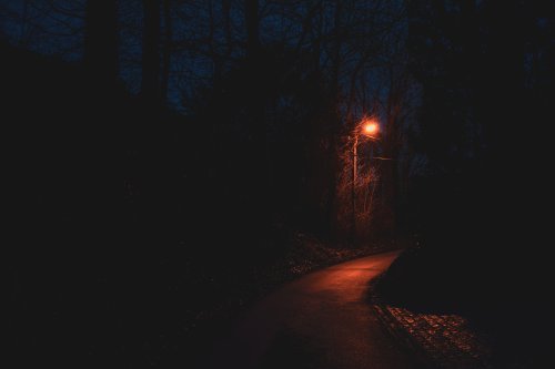 Glowing Streetlamp Dark Path