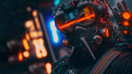 Neon Cyberpunk Soldier Mask - Related StockWalls wallpaper