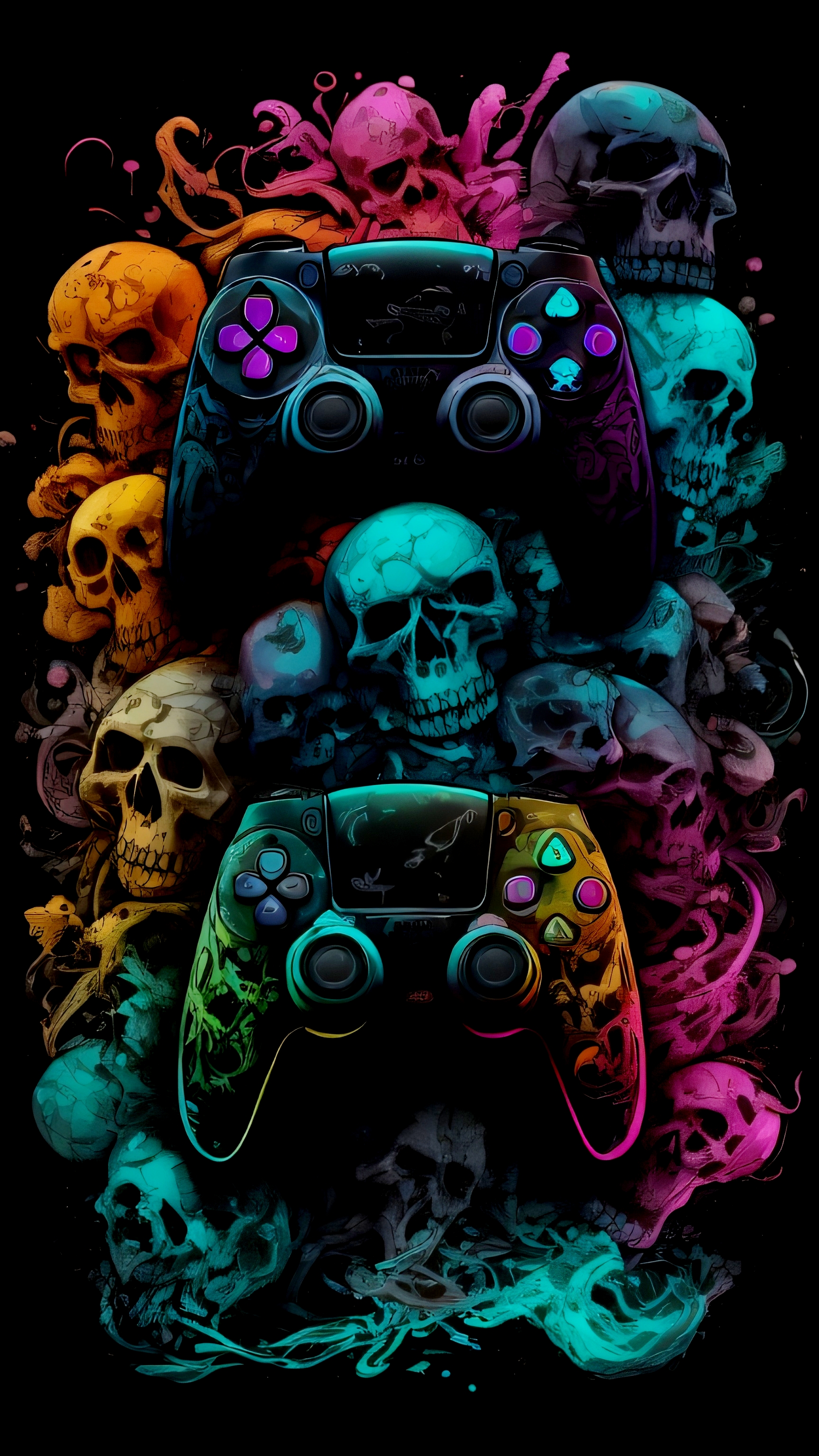 Neon Skull Gaming Controllers - gaming wallpaper for OpersCraft