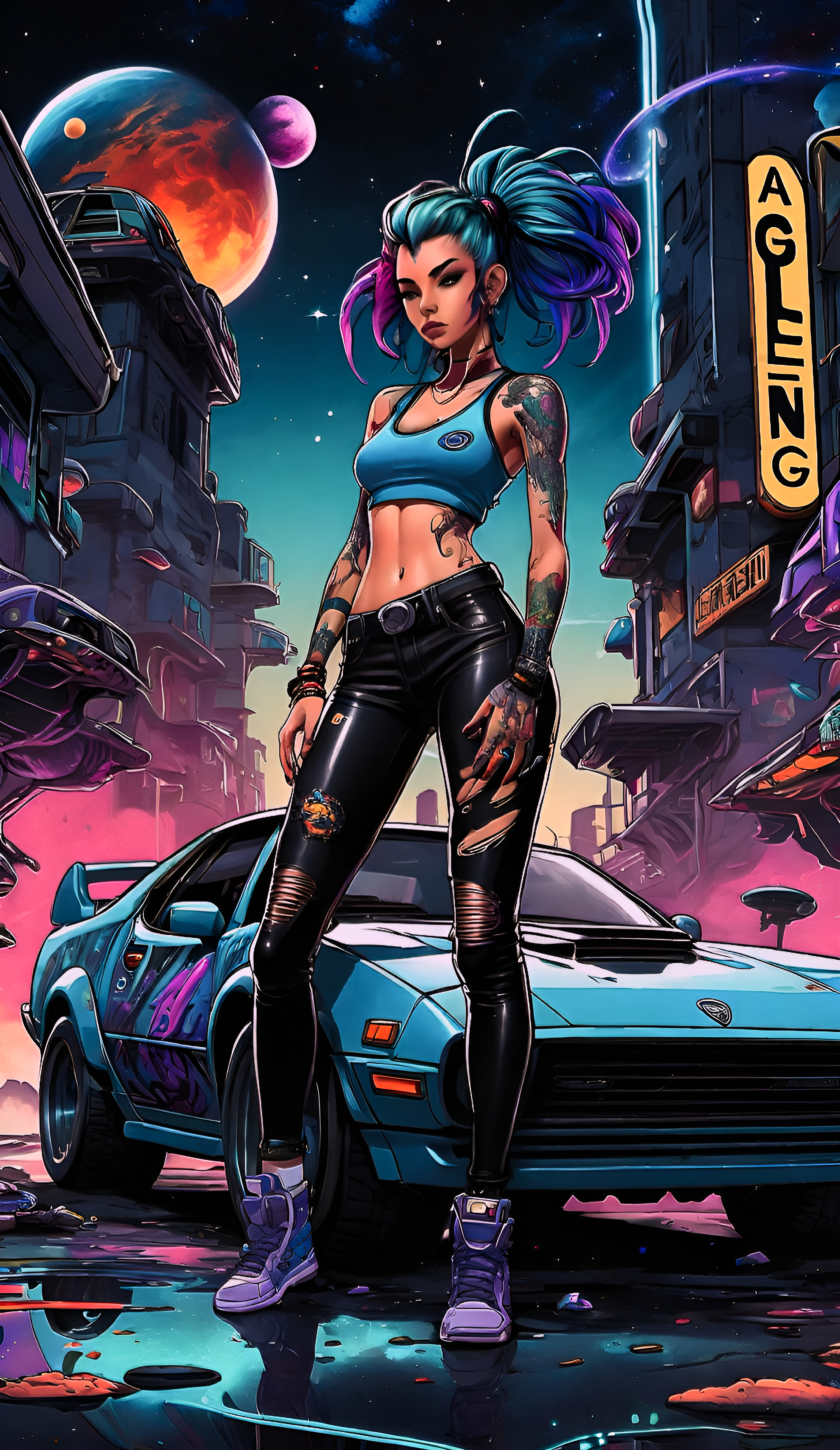 Cyberpunk Girl With Car - gaming wallpaper for OpersCraft