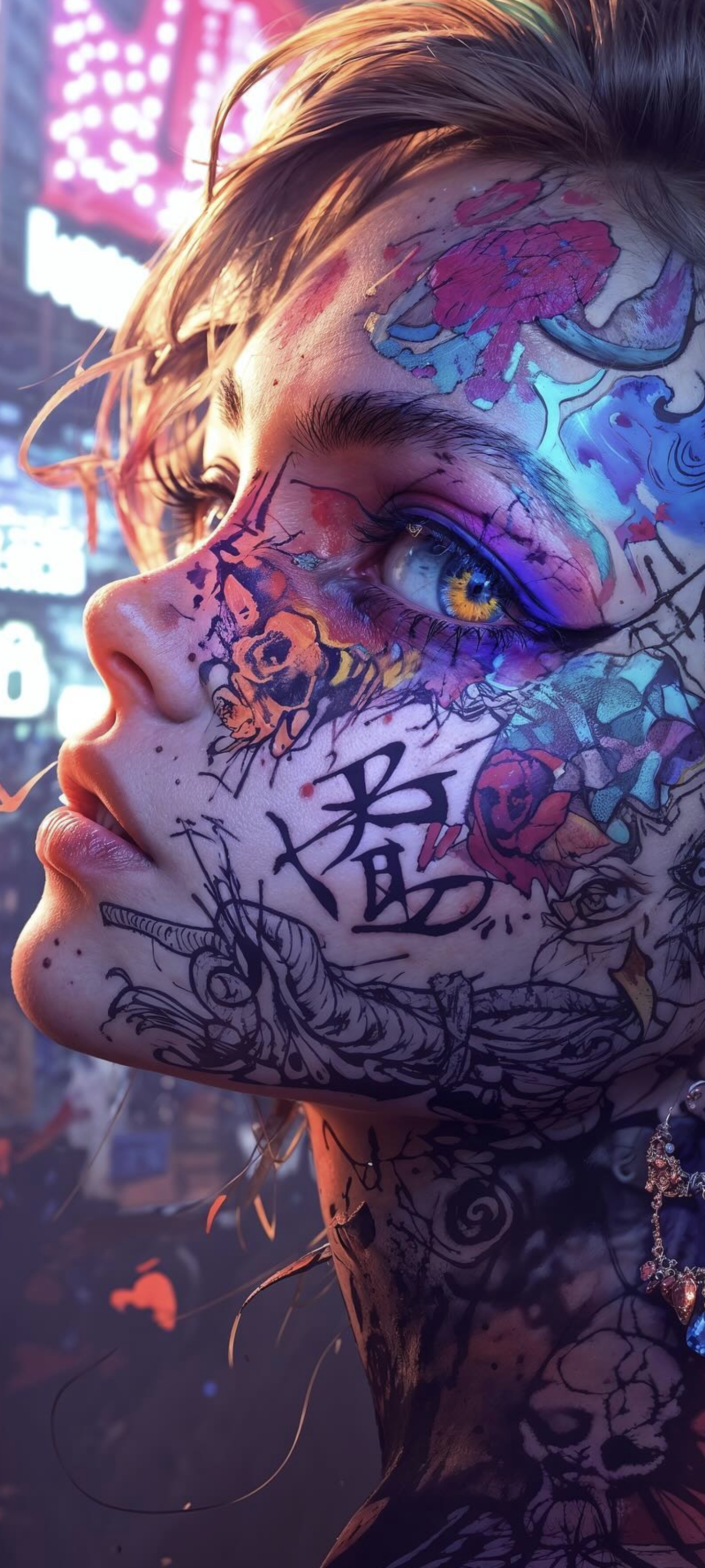 Neon Cyberpunk Tattoo Portrait - ghetto wallpaper for OpersCraft