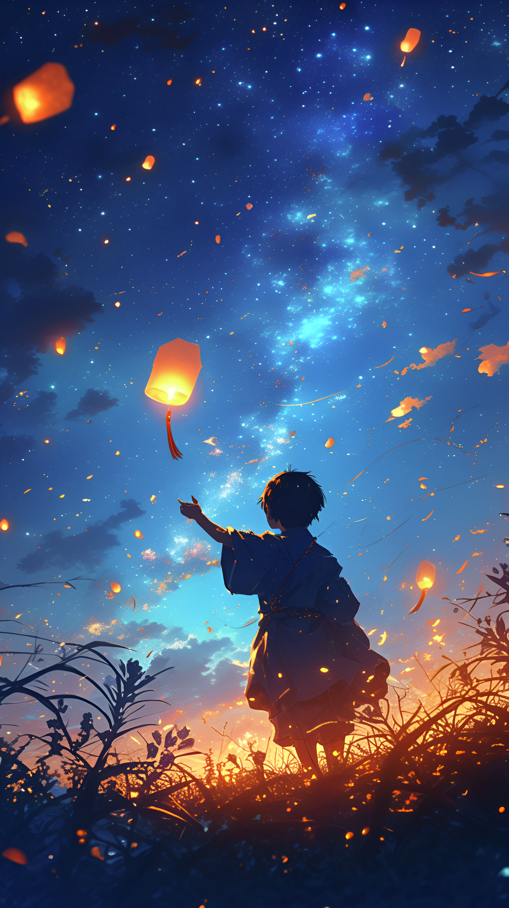 Boy Releasing Sky Lantern - anime wallpaper for OpersCraft
