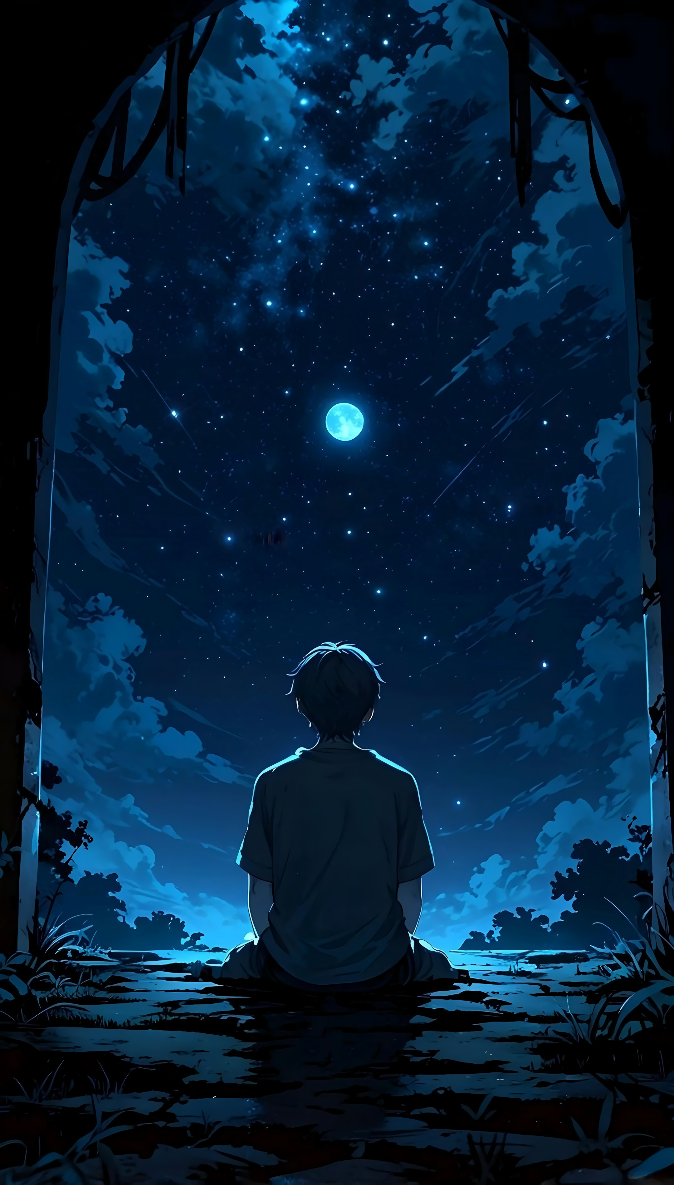 Boy Under Starlit Sky - anime boy wallpaper for OpersCraft