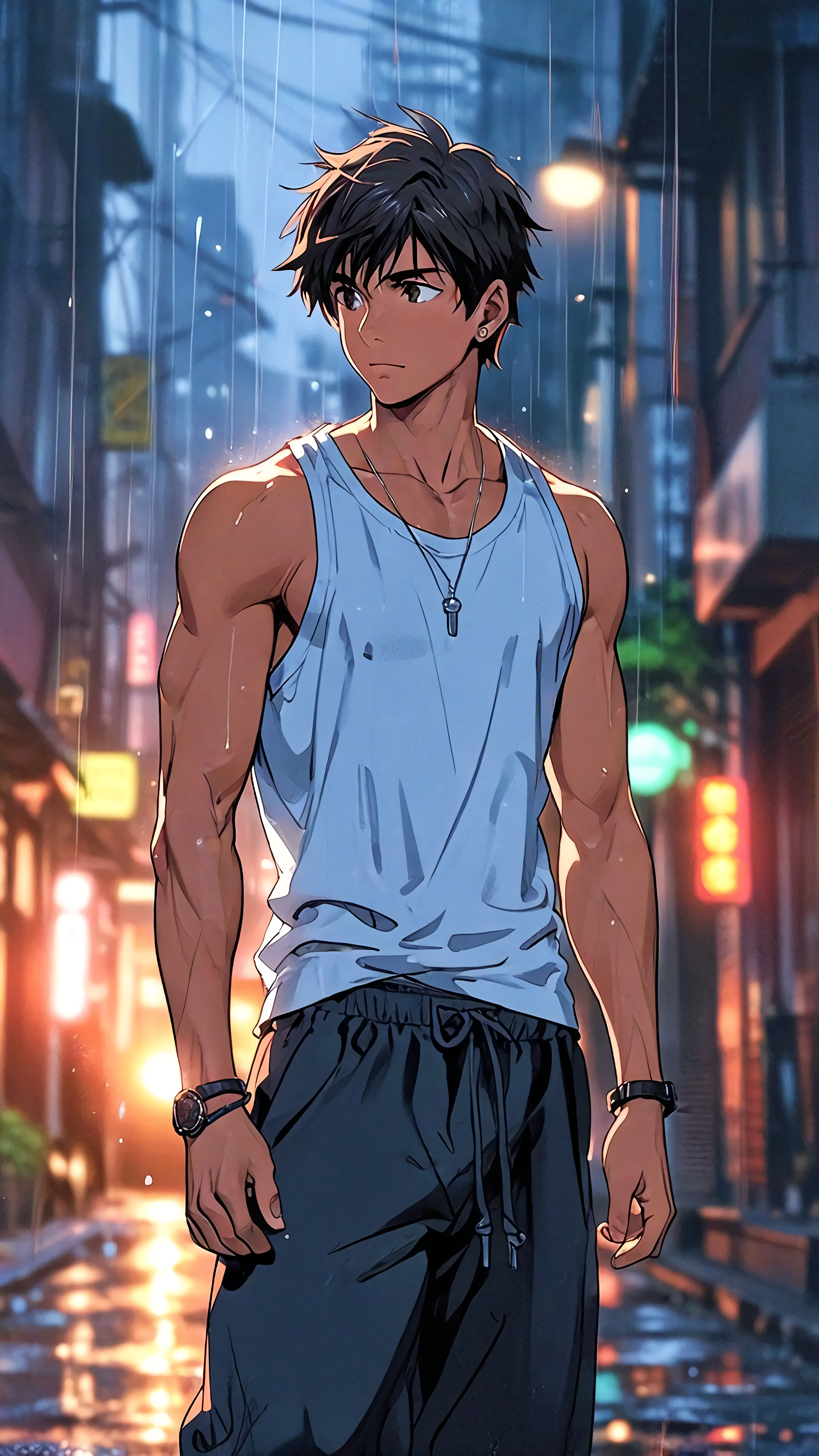 Anime Boy Rainy Street - anime boy wallpaper for OpersCraft