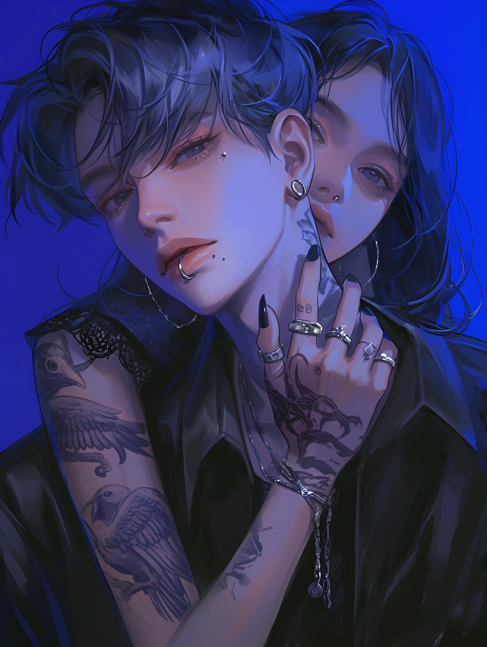 Blue Neon Couple Portrait - anime boy wallpaper for OpersCraft