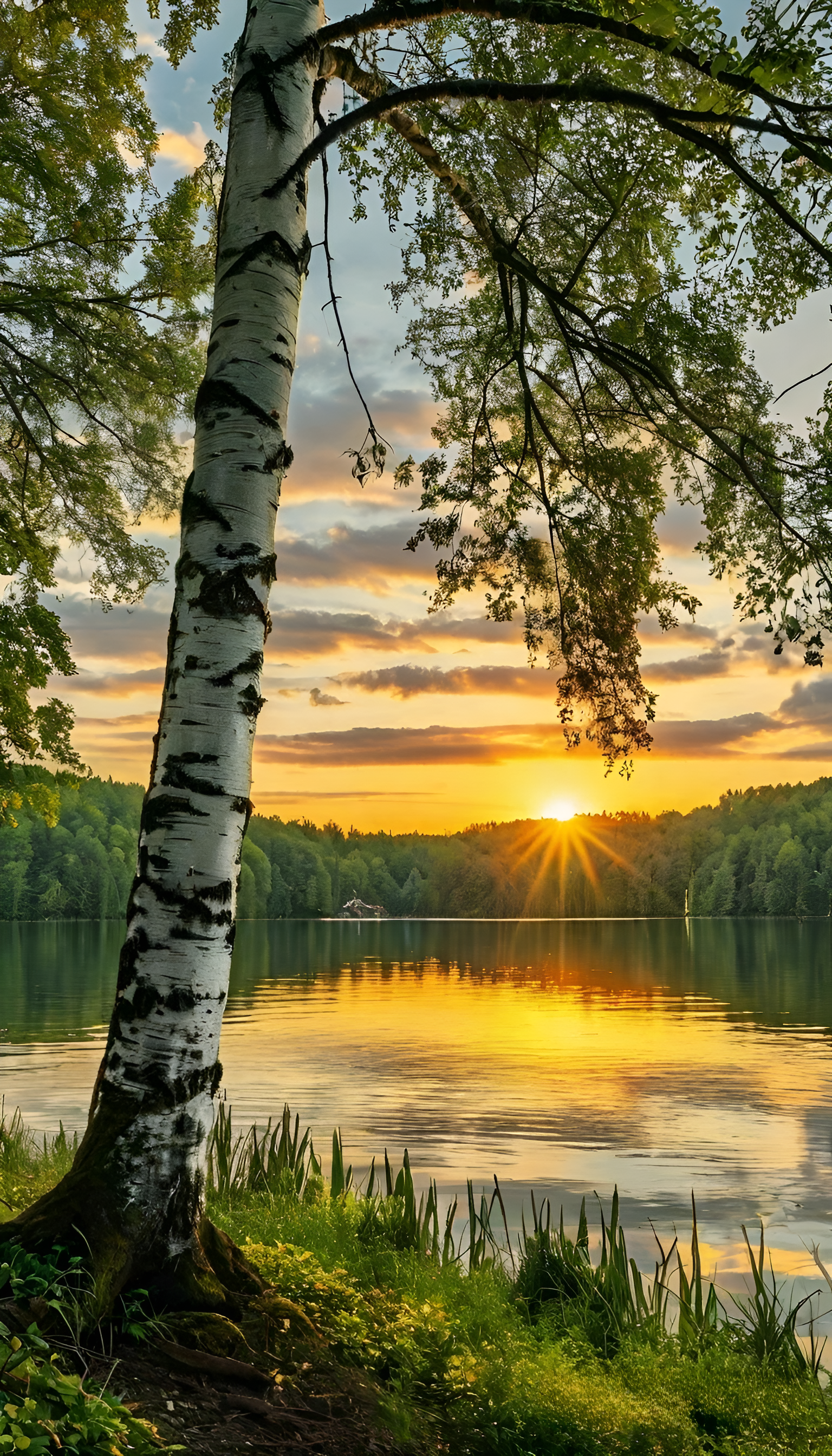Golden Sunset Birch Tree - tree wallpaper for OpersCraft