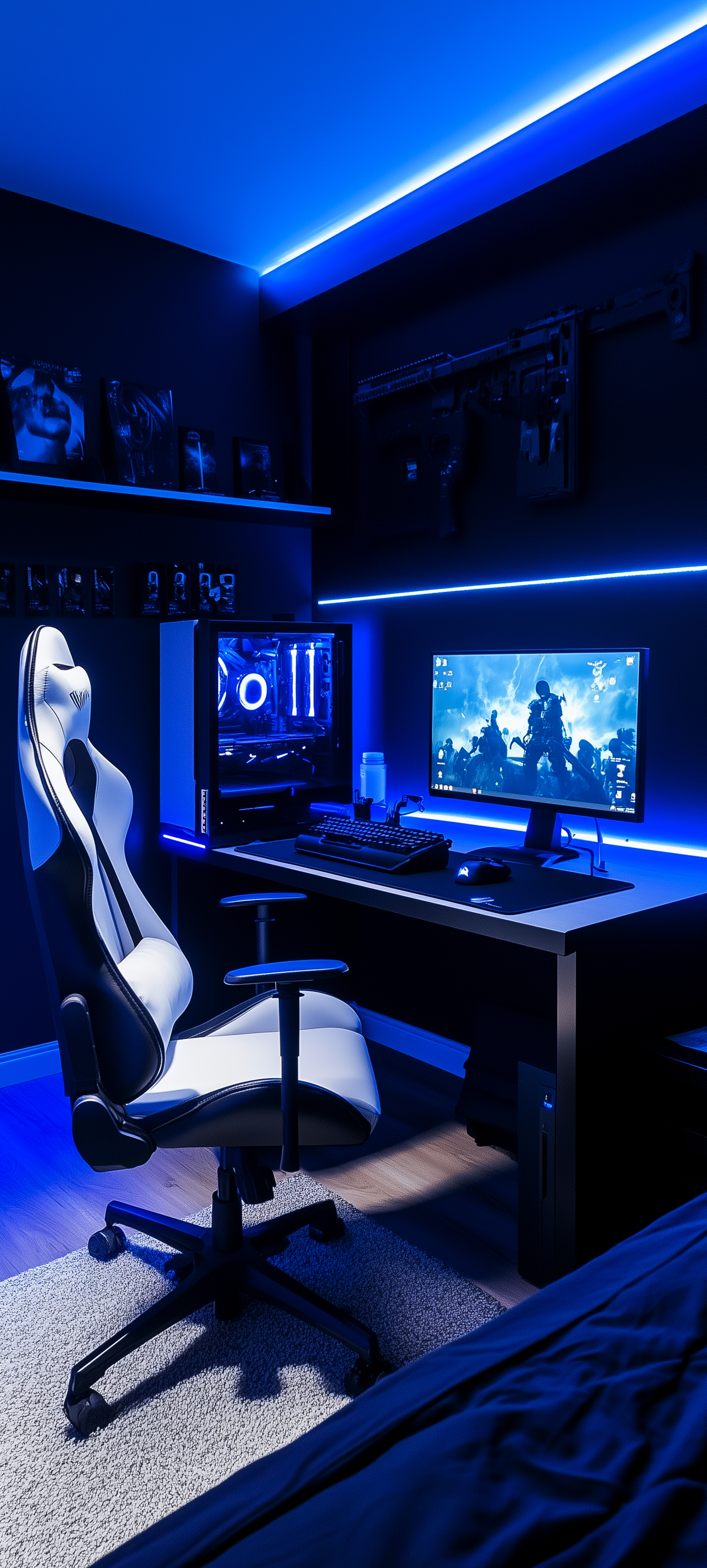Blue Neon Gaming Setup - gaming wallpaper for OpersCraft