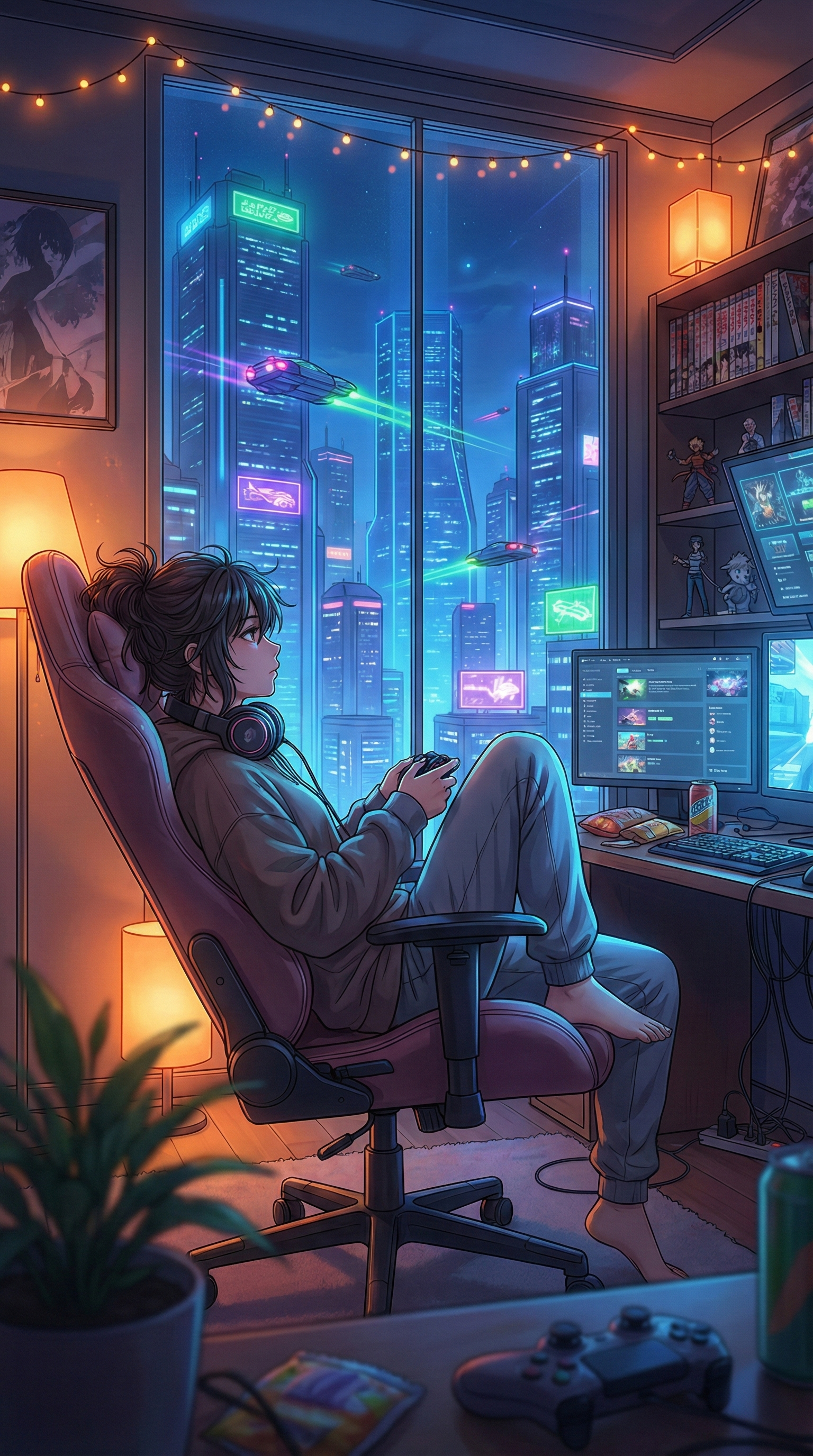 Cozy Cyberpunk Gaming Room - gaming wallpaper for OpersCraft