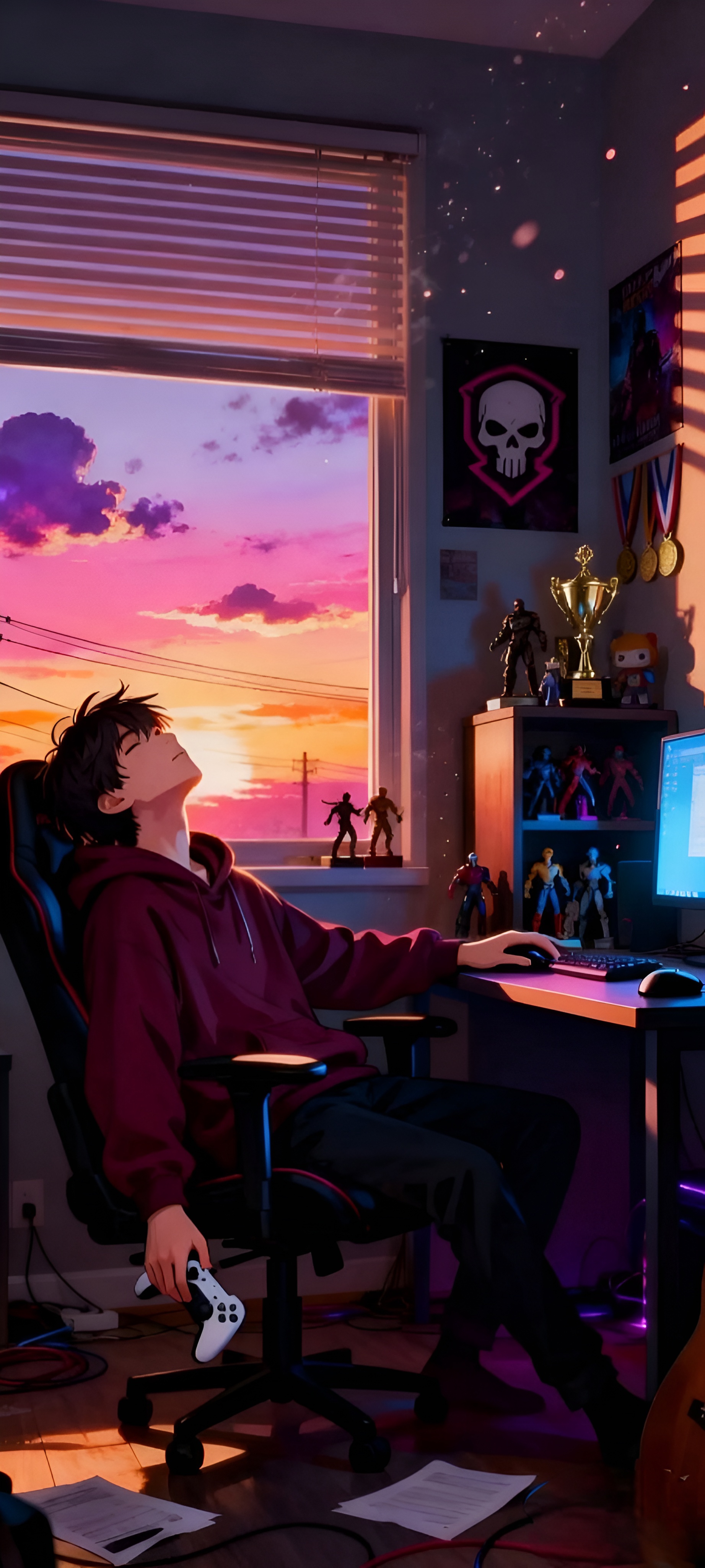Relaxing Anime Gamer Sunset - gaming wallpaper for OpersCraft