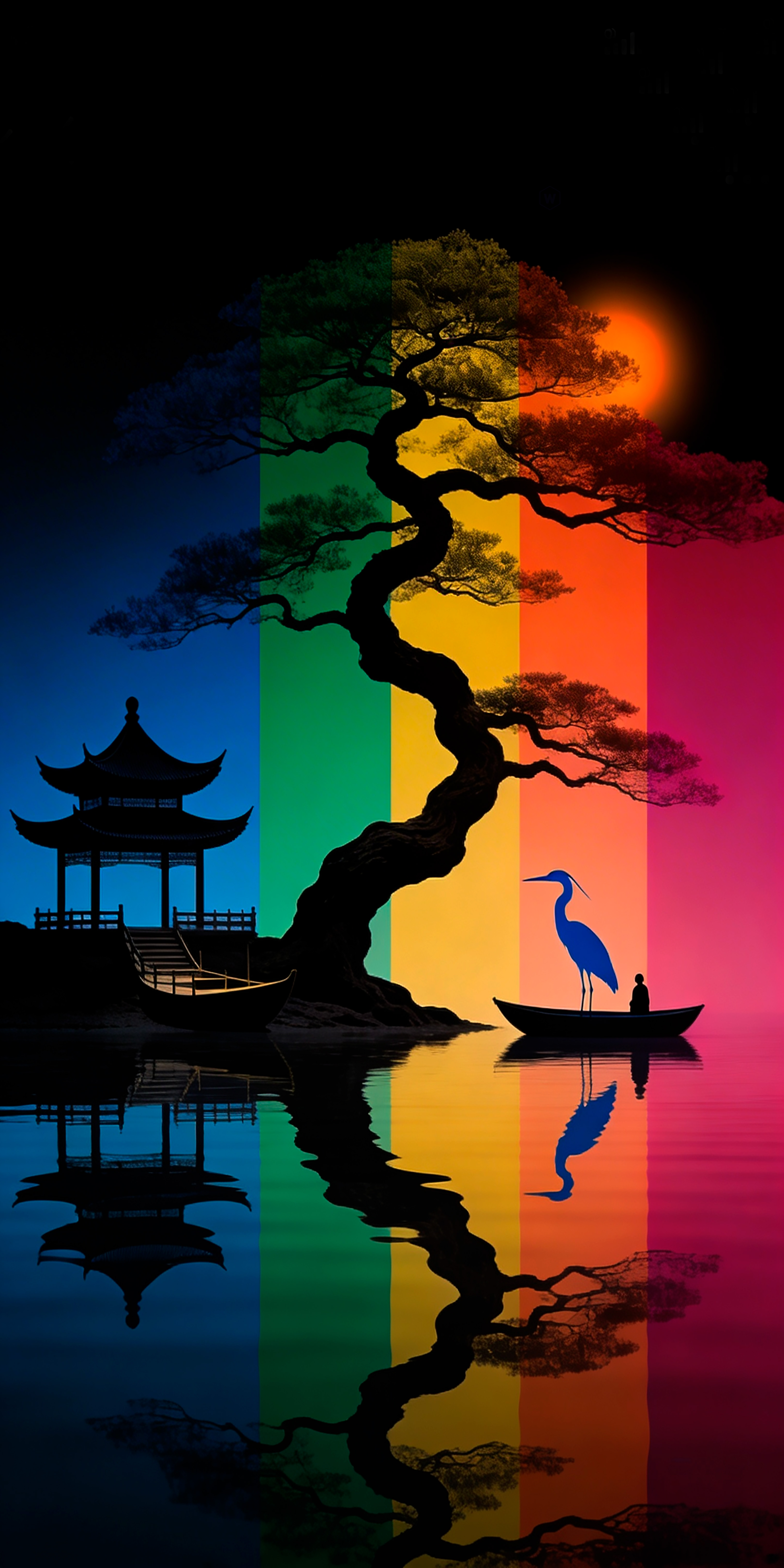 Colorful Zen Garden Silhouette - asian art wallpaper for OpersCraft