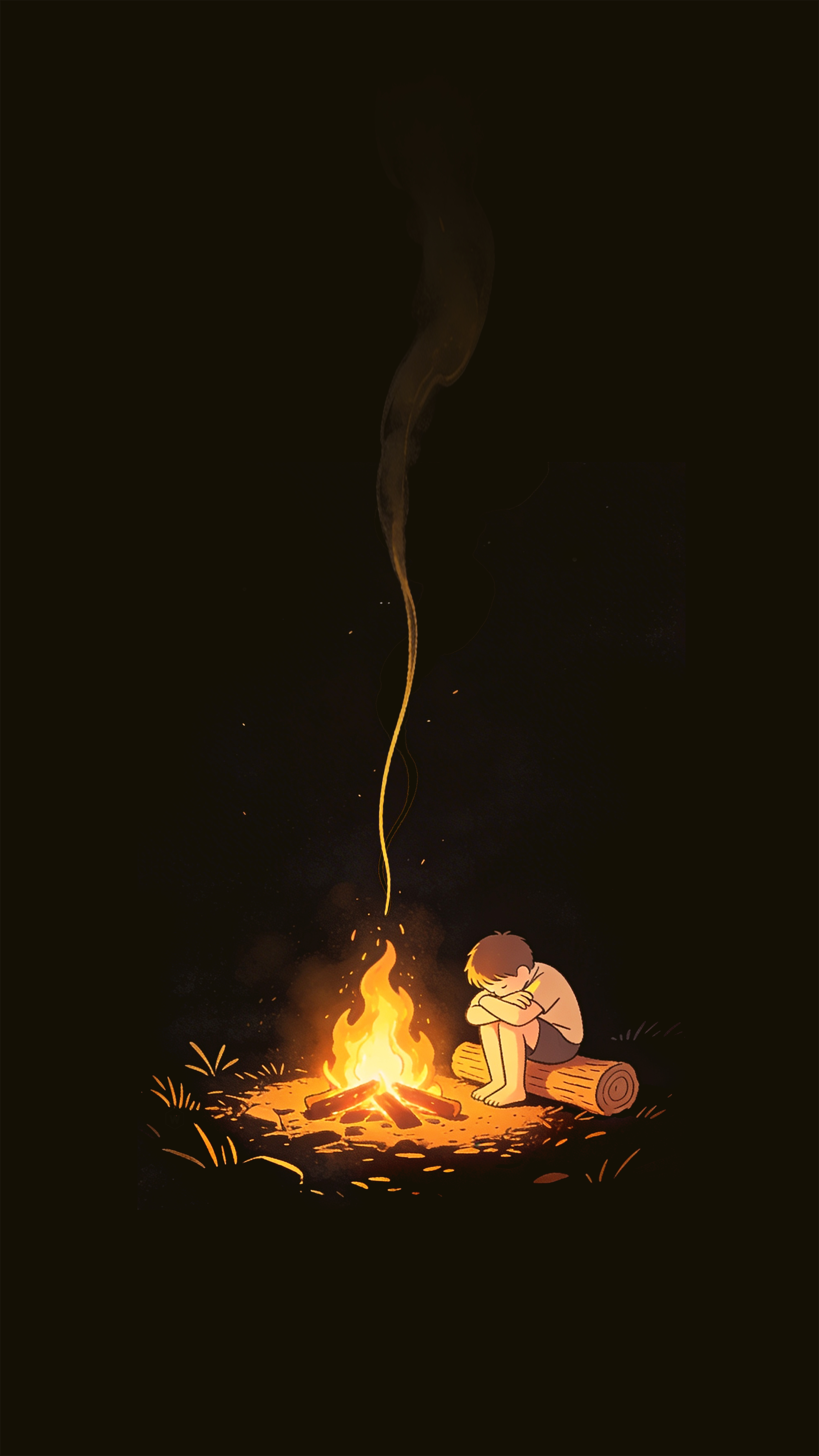 Boy Sitting By Fire - minimal wallpaper for OpersCraft