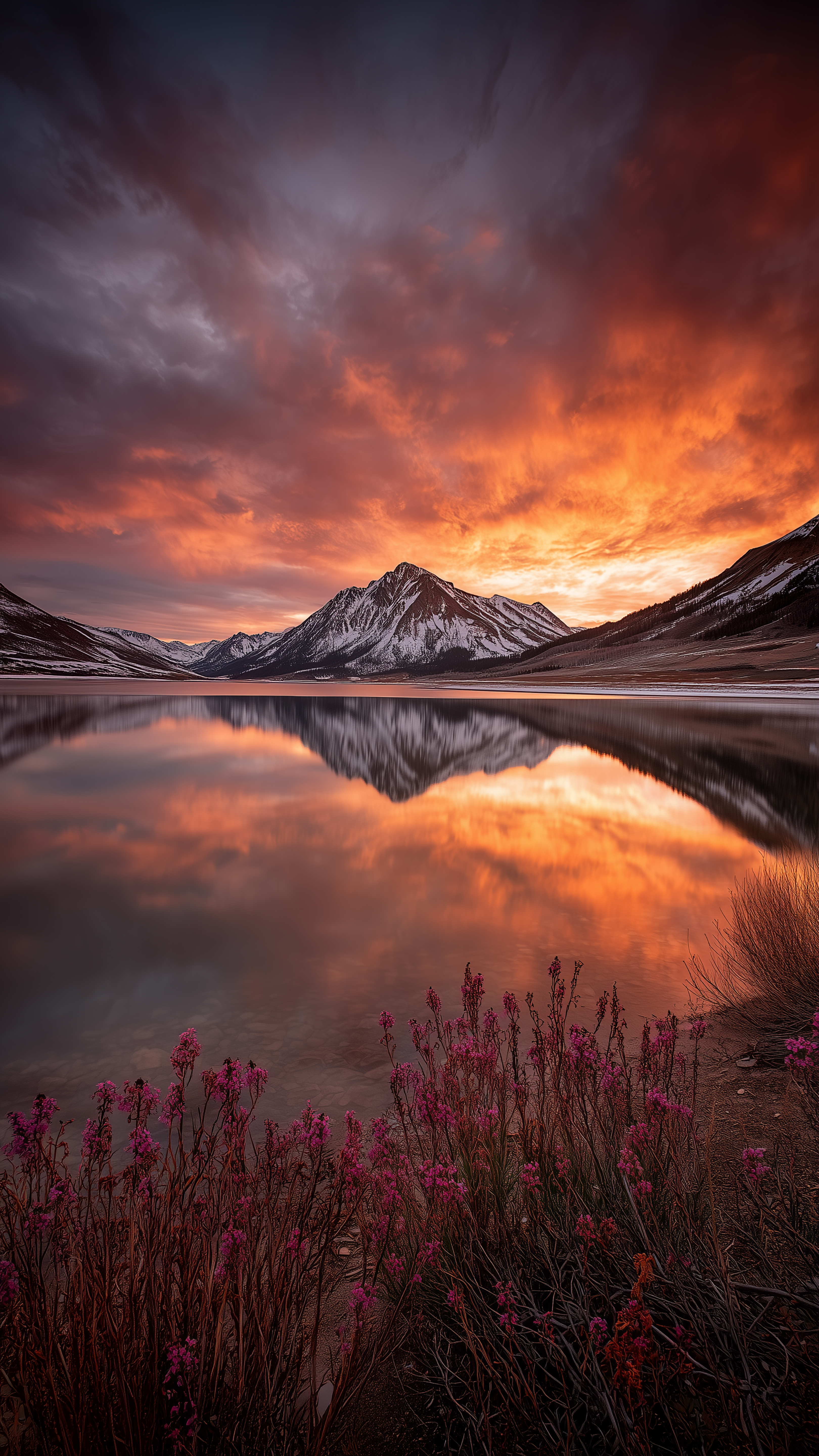 Fiery Mountain Sunset Reflection - landscape wallpaper for OpersCraft