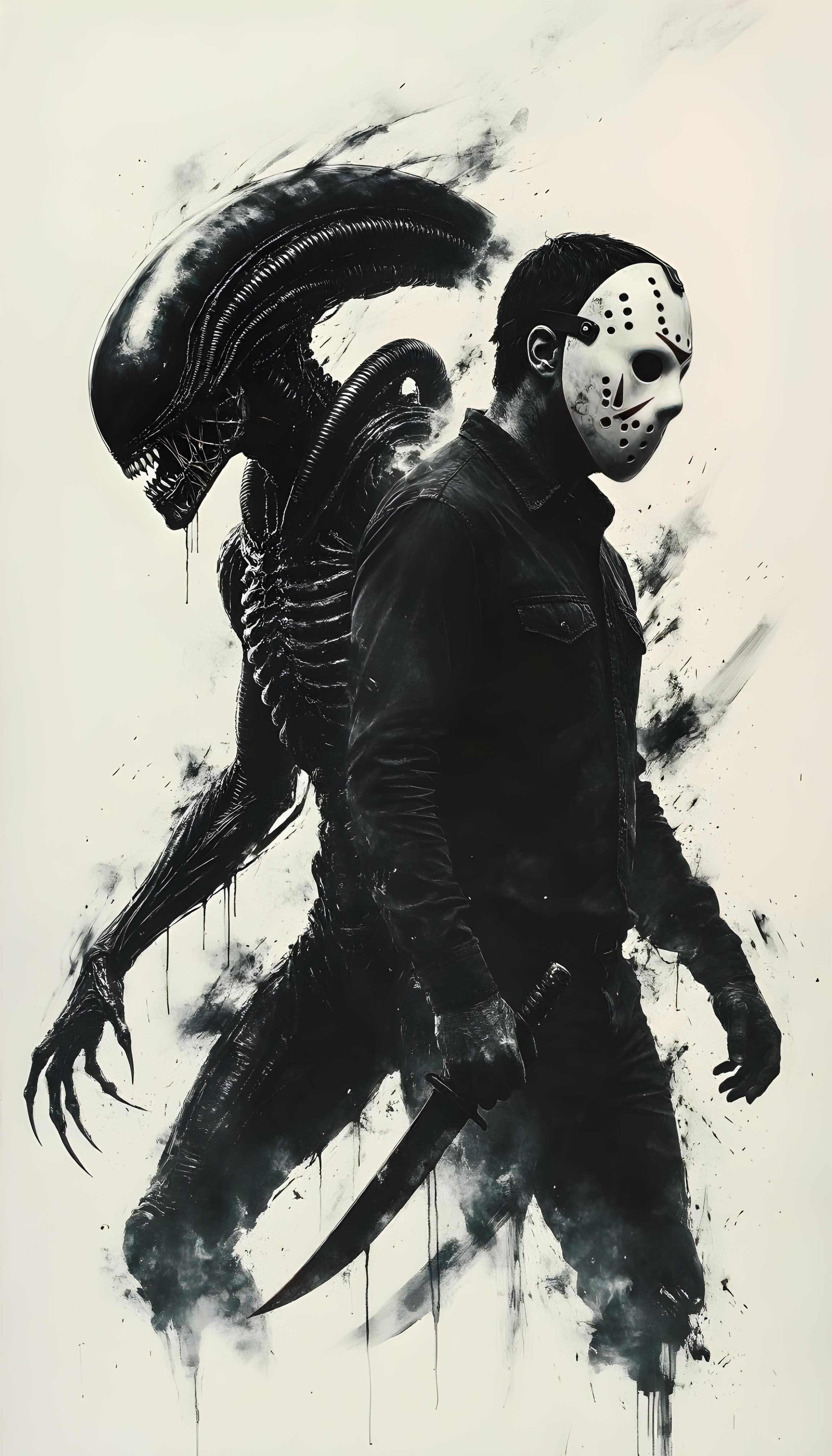 Alien and Jason Voorhees - gaming wallpaper for OpersCraft