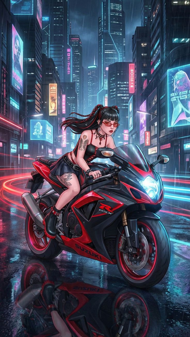 Cyberpunk Girl Riding Suzuki - motorcycle wallpaper for OpersCraft
