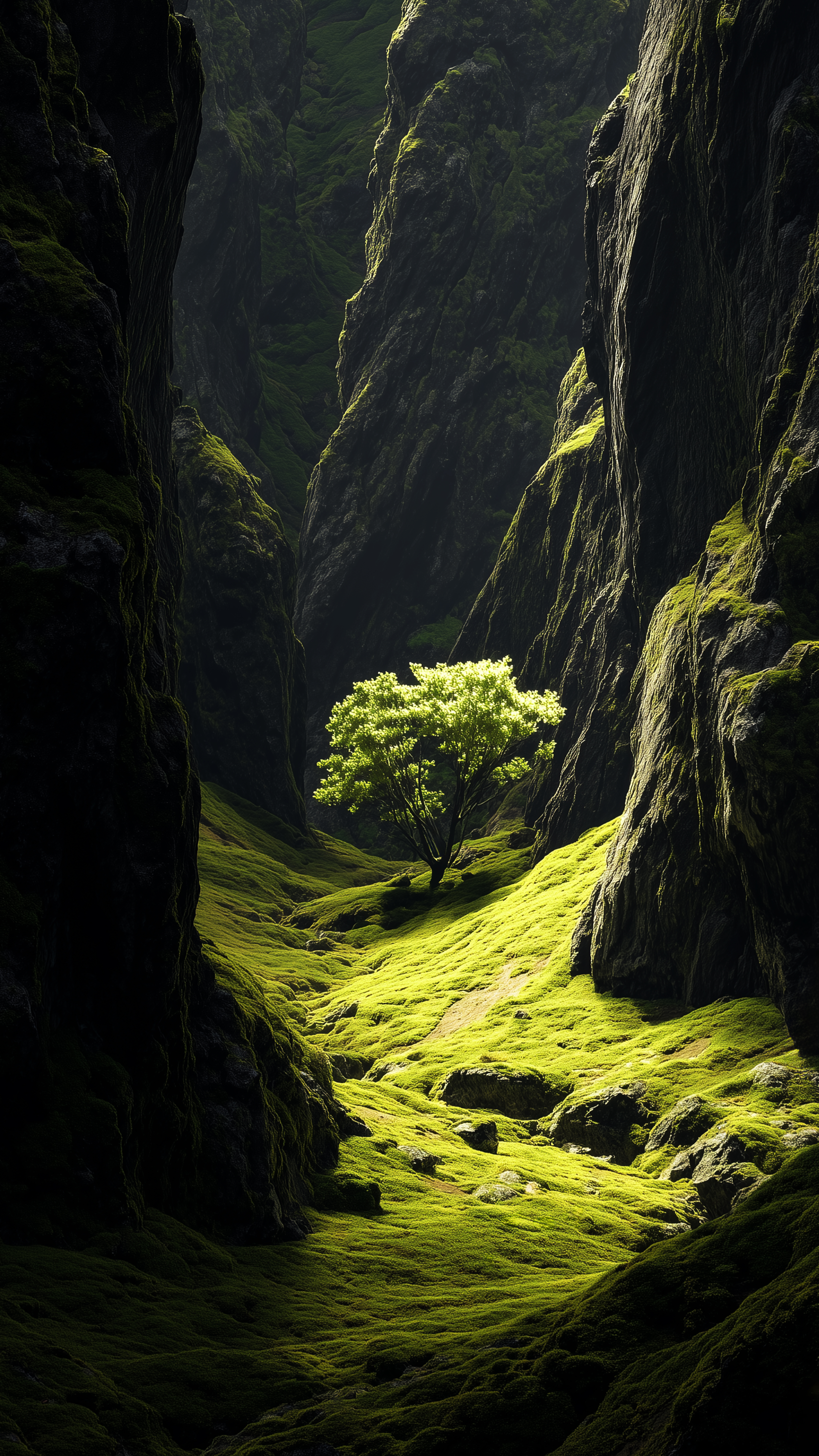 Glowing Tree Mossy Canyon - nature wallpaper for OpersCraft