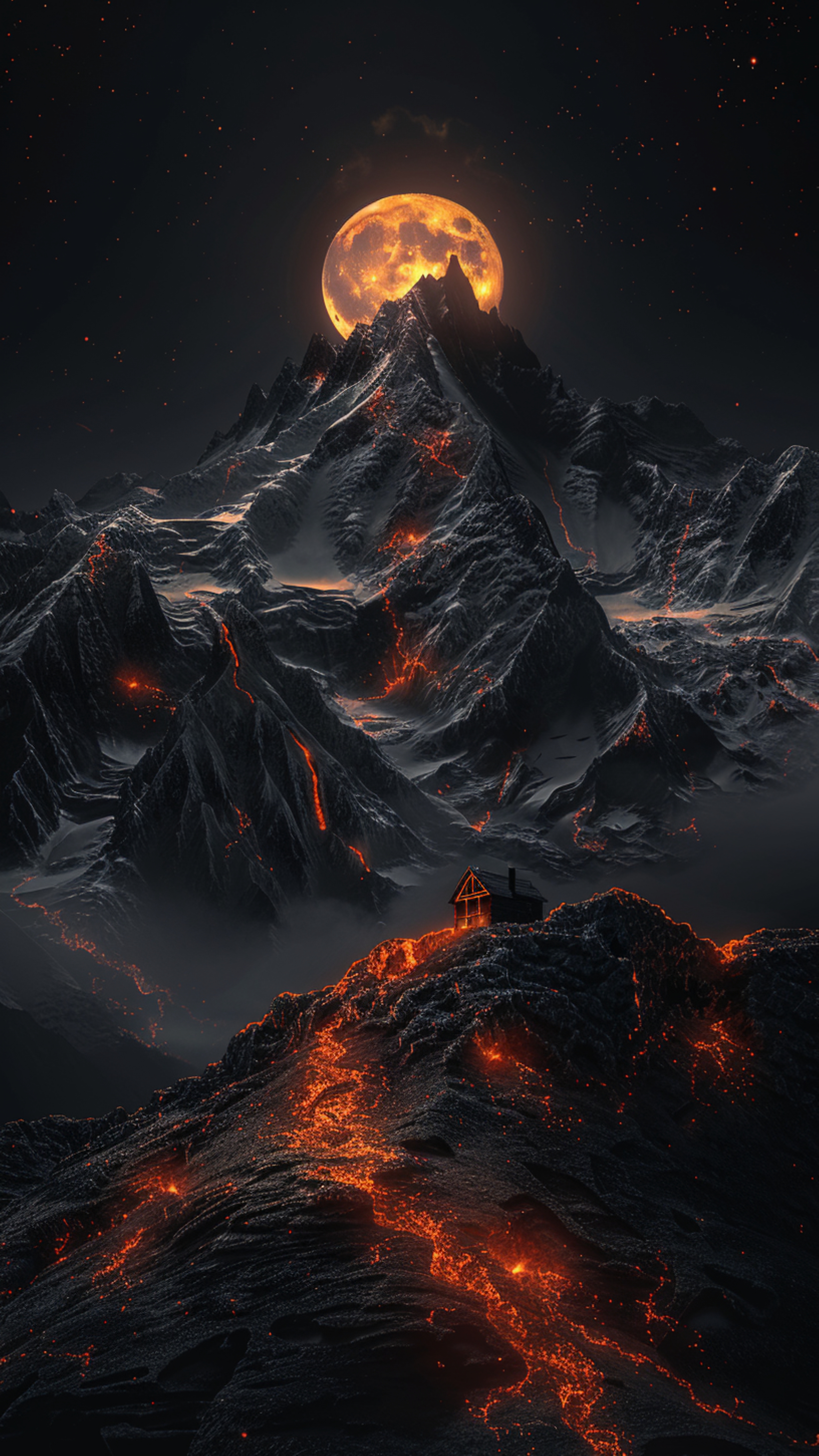 Volcanic Moonlit Mountain Cabin - cabin wallpaper for OpersCraft