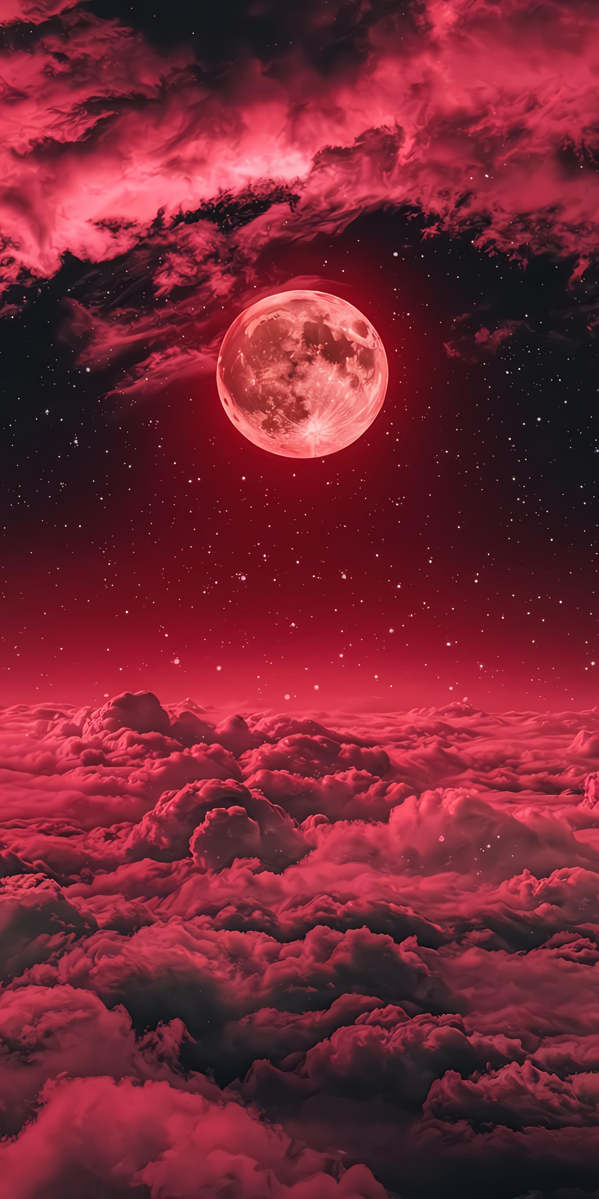 Glowing Crimson Blood Moon - moon wallpaper for OpersCraft