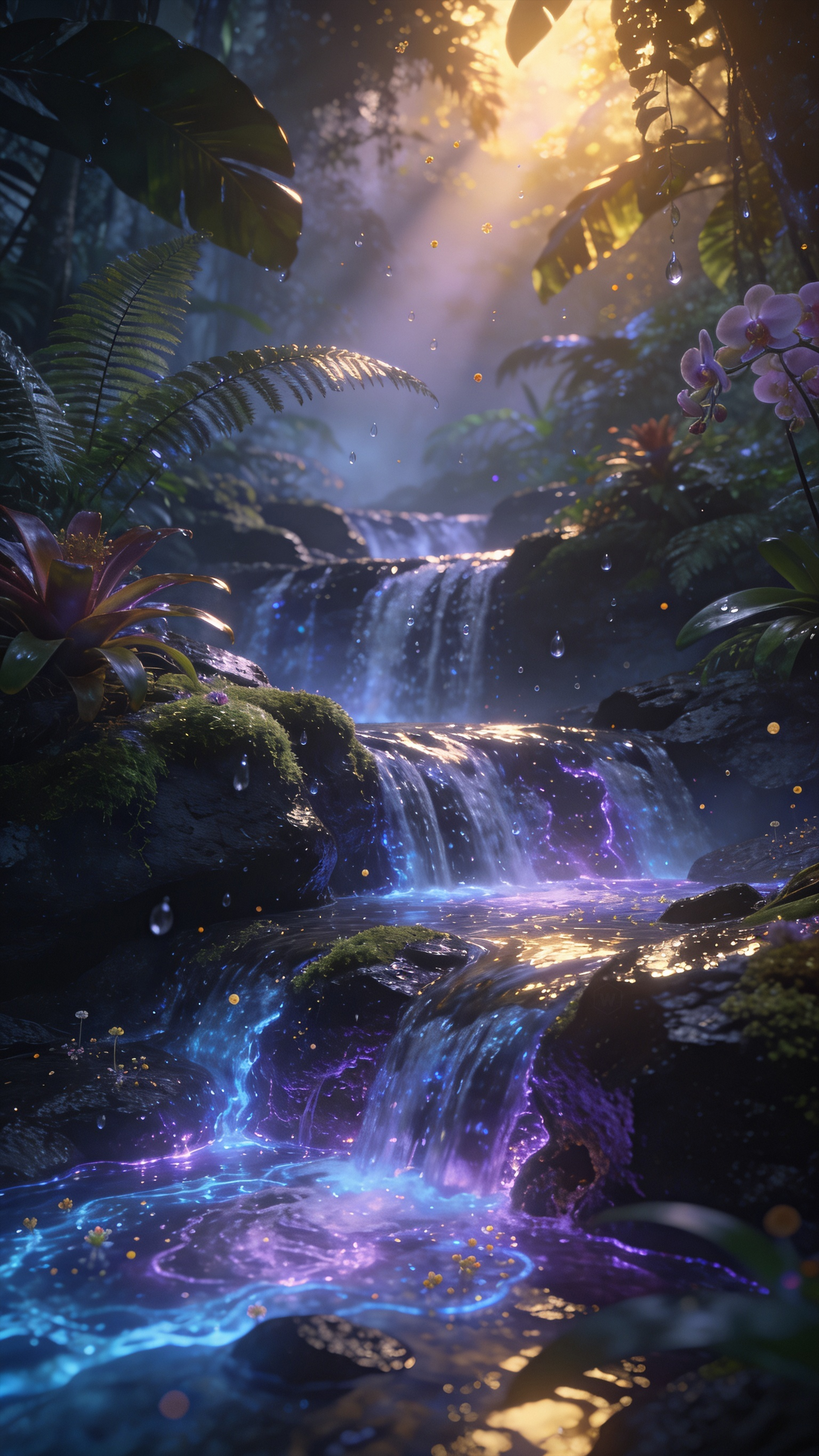 Magical Glowing Jungle Waterfall - waterfall wallpaper for OpersCraft
