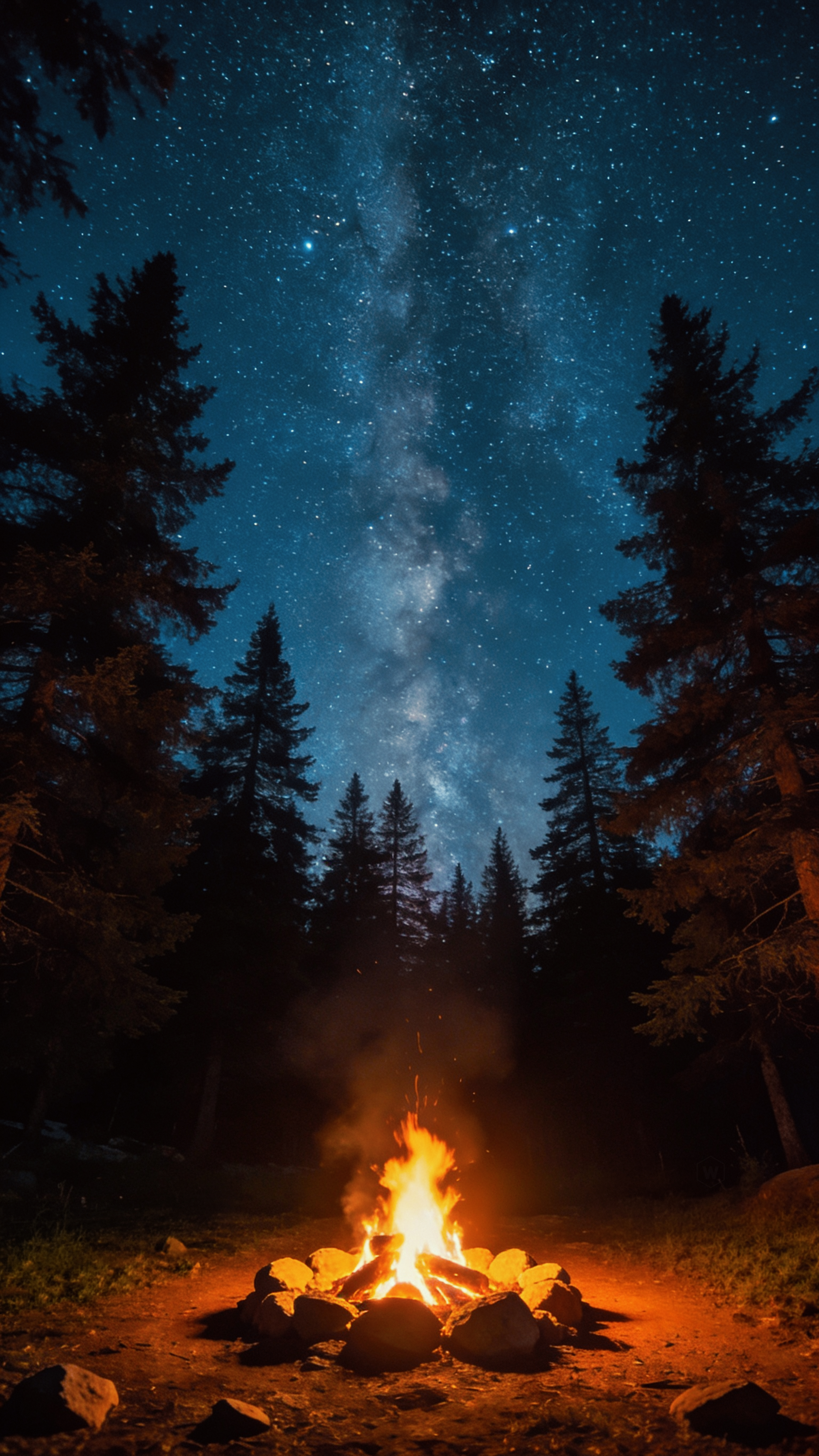 Campfire Under Starry Sky - galaxy wallpaper for OpersCraft