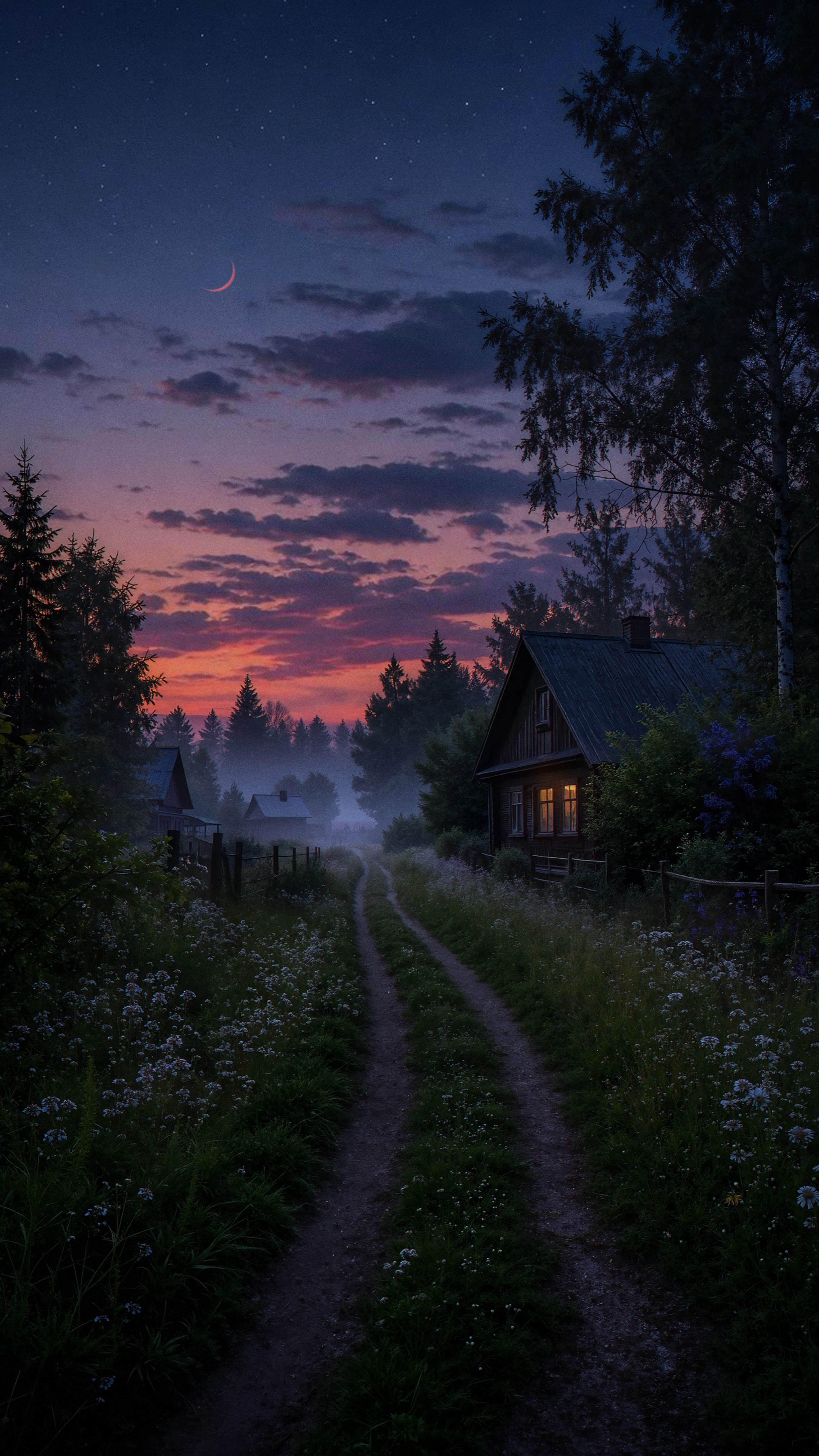 Cozy Cabin Night Landscape - cabin wallpaper for OpersCraft